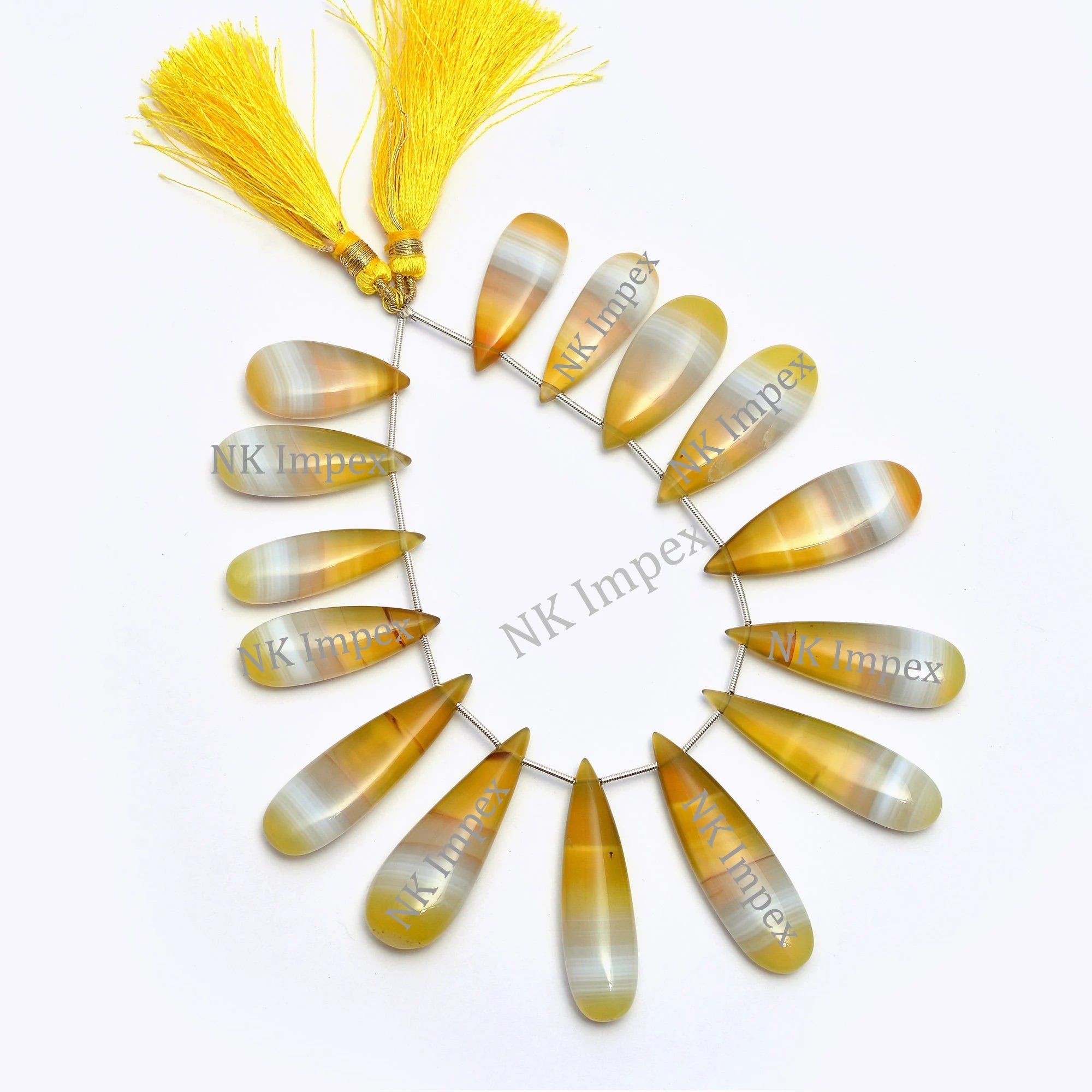 AAA Quality Long Pear Stone, Multi Color Chalcedony Smooth Beads, 12x23 mm To 15x43 mm, Bi-Color Chalcedony For Jewelry, SKU1090