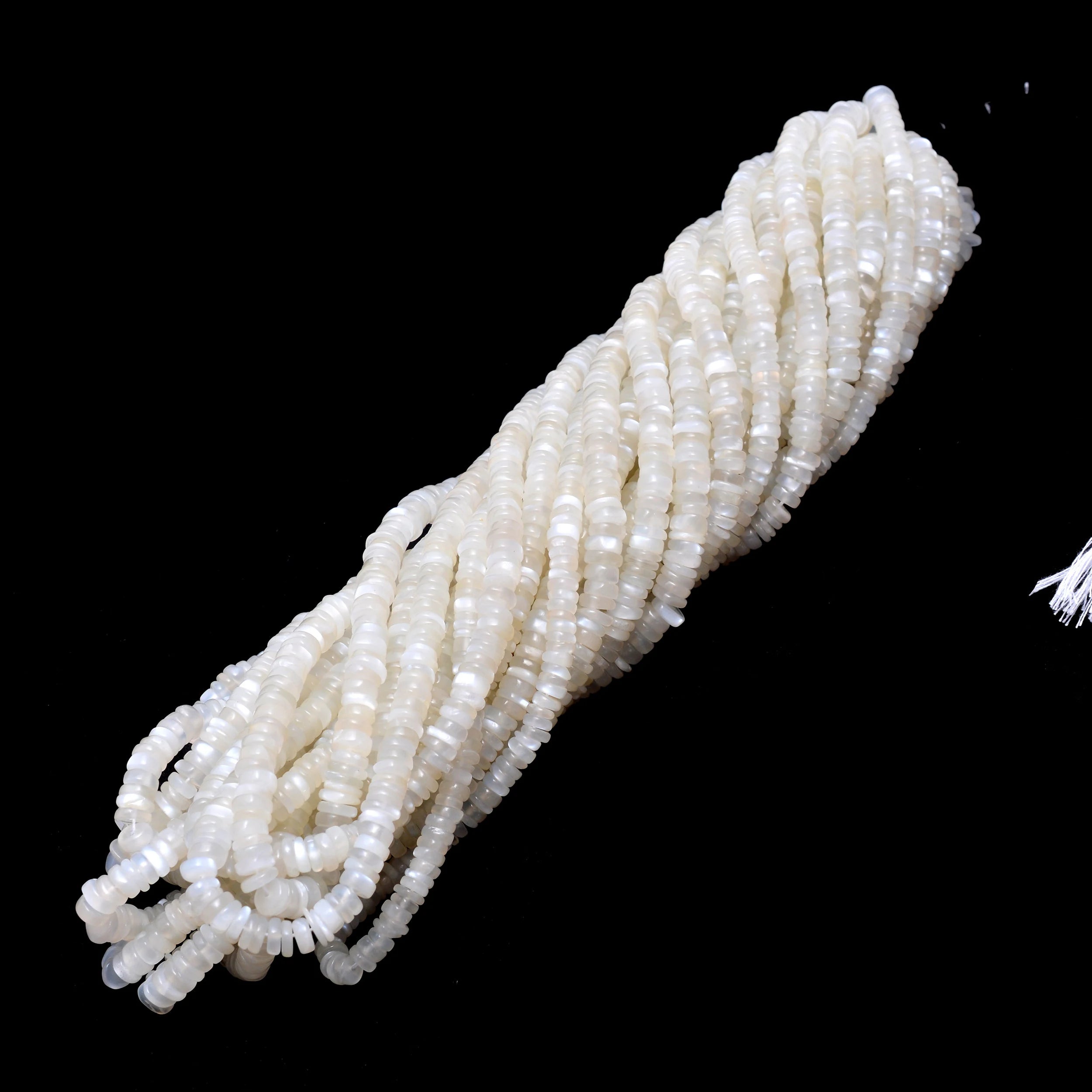 Natural White Moonstone Beads, Smooth Tyre Beads, 4 To 6 mm Beads, Moonstone Heishi Wheels Beads, Wholesale Stone Beads Supplier (SKU1029)