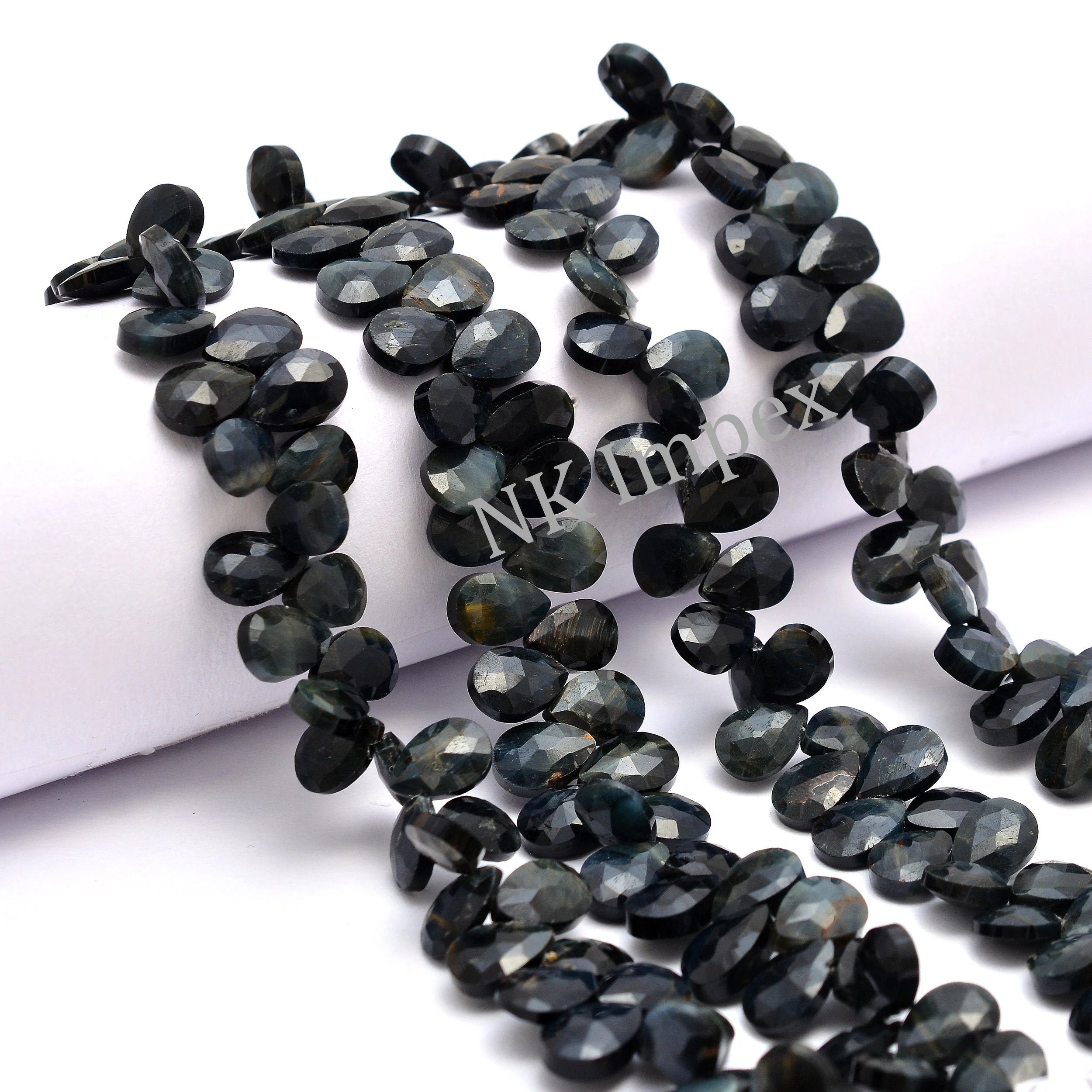 Natural Black Sunstone Faceted Pear Beads, 7x10 mm, Jewelry Making Beads, 7 Inches Strand, (SKU1115)