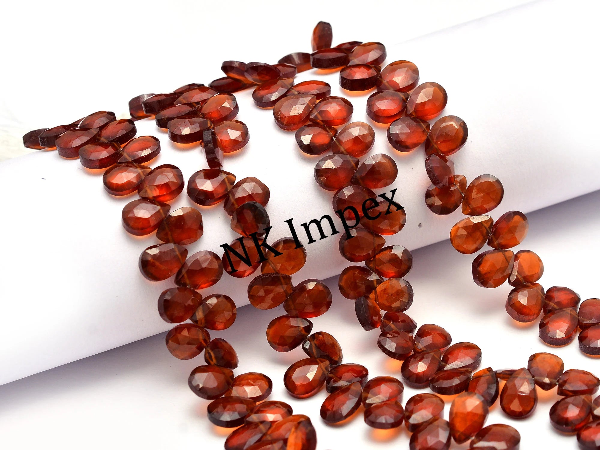 Orange Hessonite Garnet Faceted Pear Beads, 7x10 mm, Jewelry Making Gemstone Beads, 7 Inches, (SKU1125)