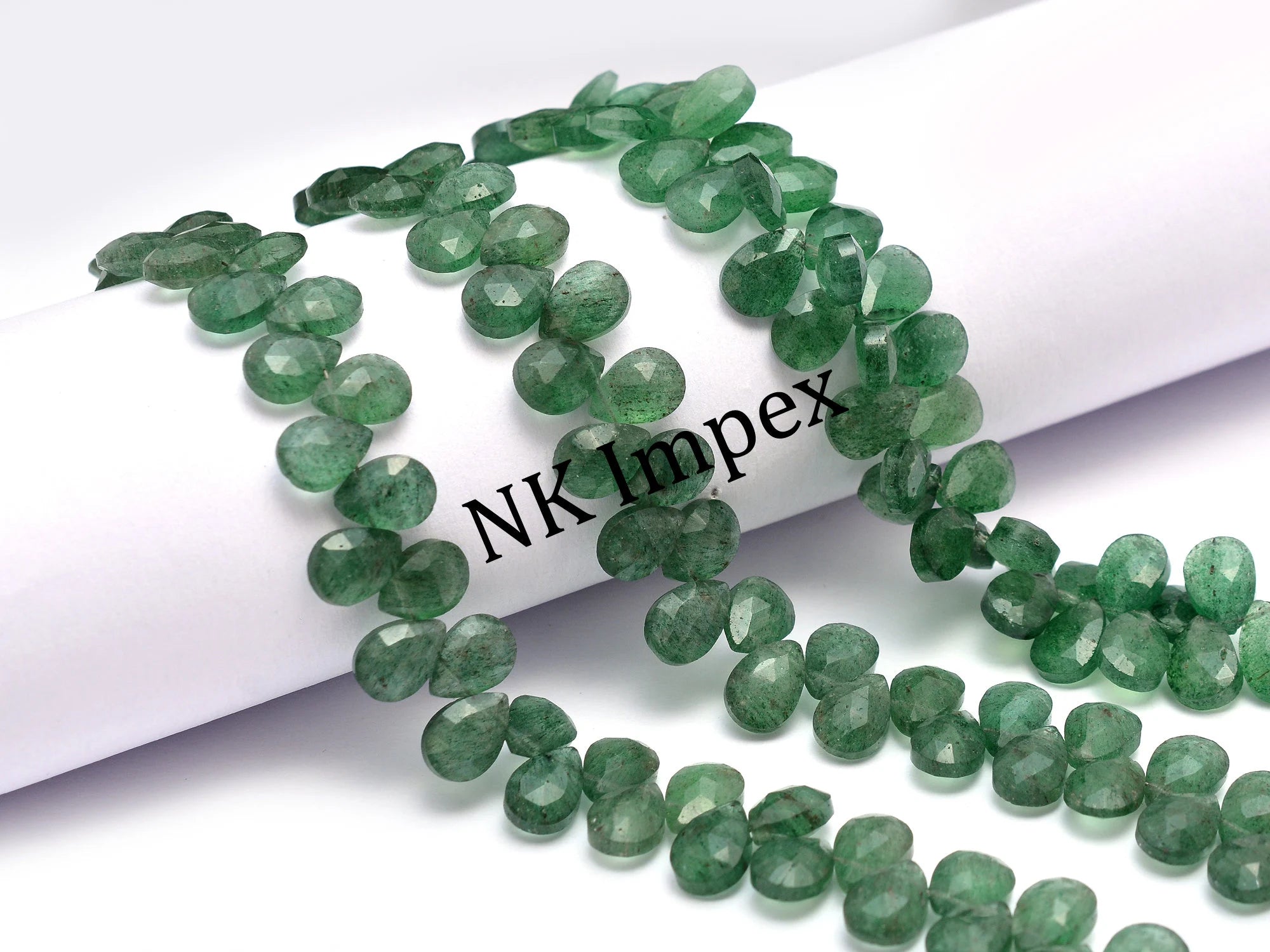 Green Strawberry Quartz Faceted Pear Beads, 7x10 mm, Strawberry Quartz Jewelry Making Gemstone, (SKU1128)