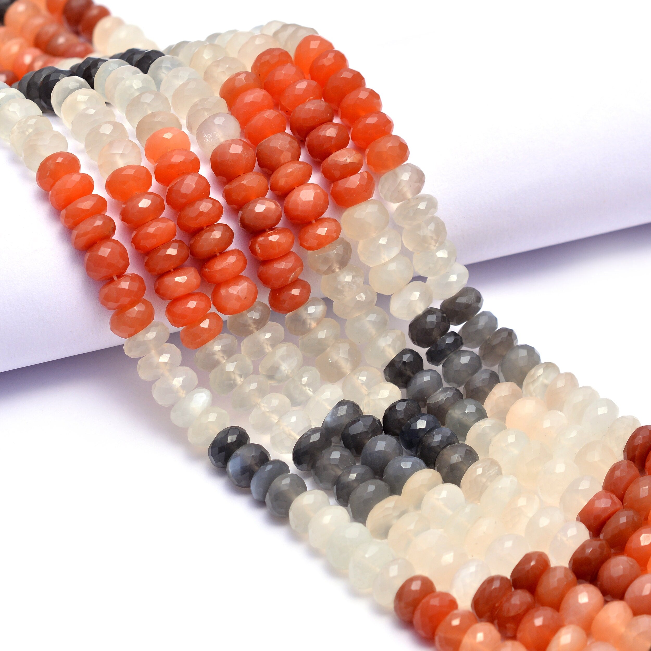 Natural Multi Moonstone Faceted Rondelle Beads, Unique Moonstone Gemstone Beads 14 Inch Strand, (SKU1193)