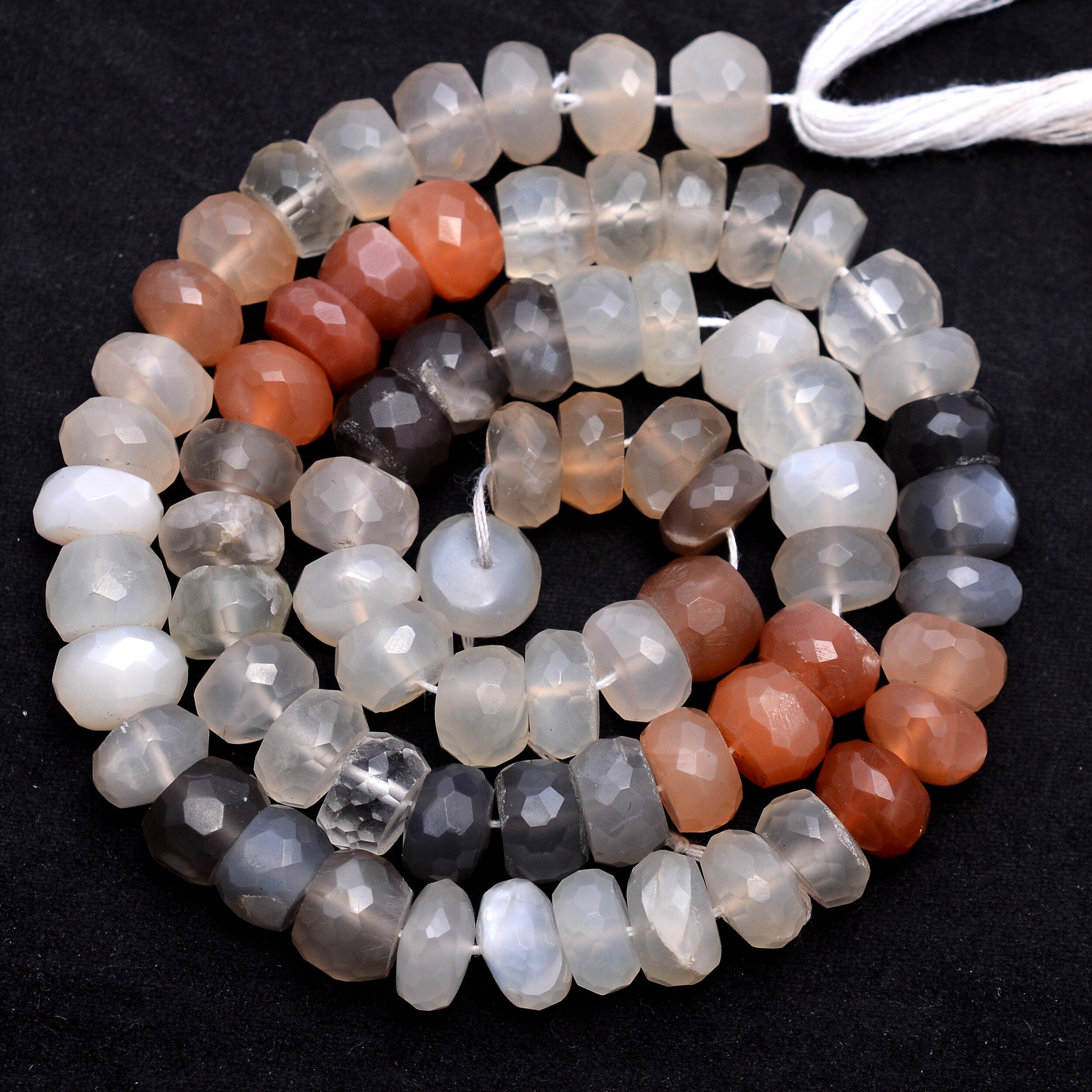 Multi Moonstone Faceted Rondelle Beads, Smooth Moonstone Gemstone Beads, Jewelry Making, Loose Beads, 14 Inch Moonstone Strand, (SKU1194)