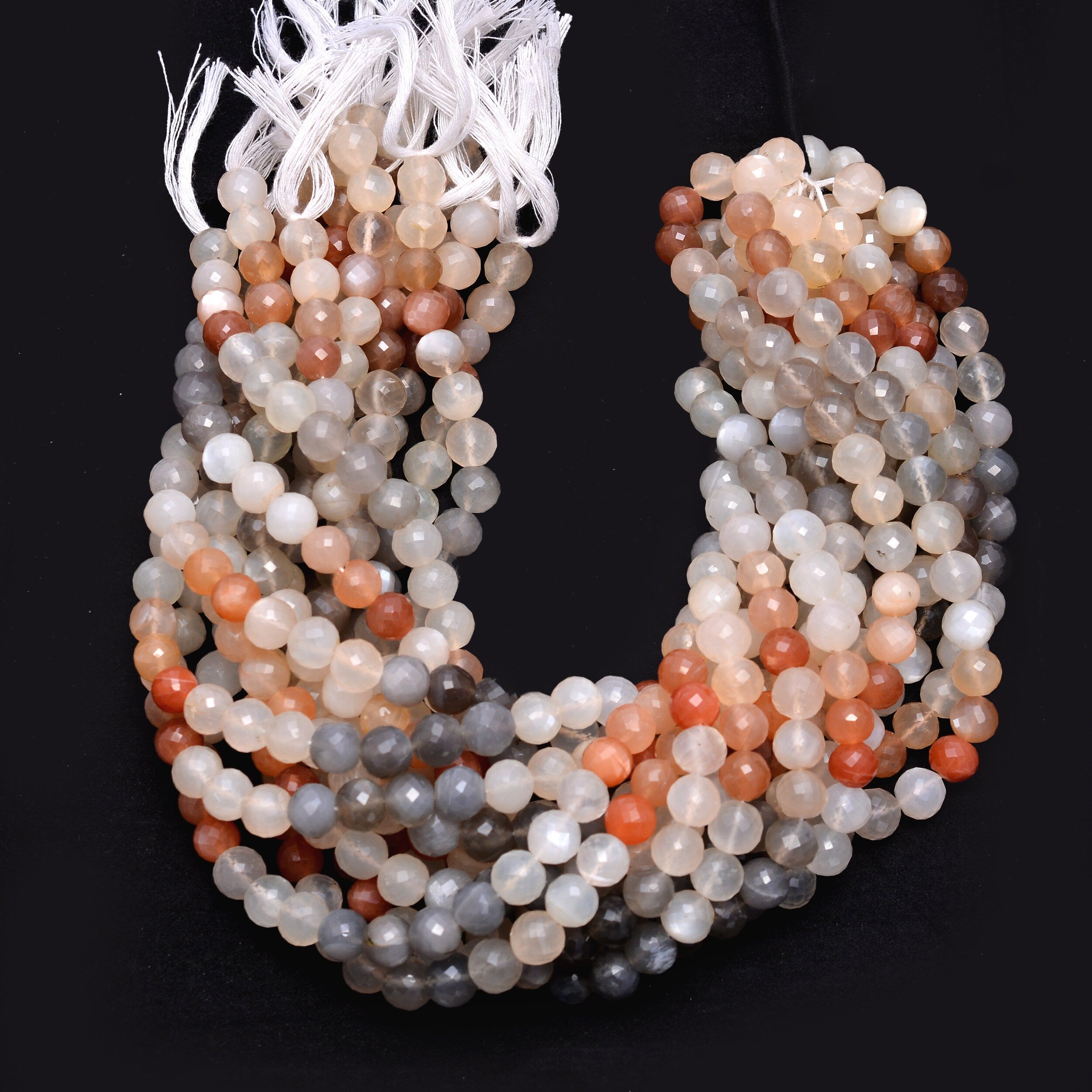 Natural Multi Moonstone Faceted Round Balls Beads, 13 Inch Strand, (SKU1195)