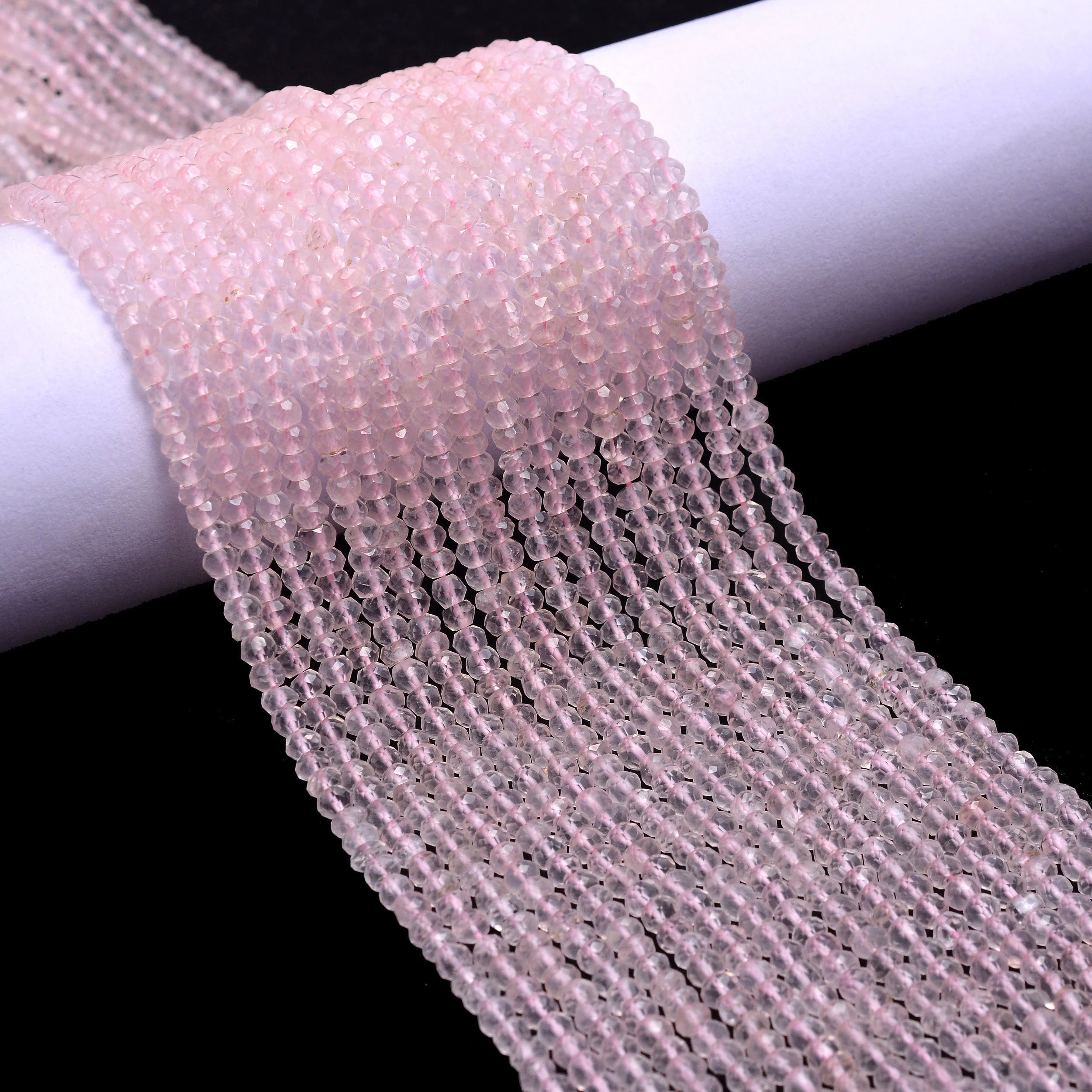 Natural Rose Quartz Beads, 3 To 7 mm Beads, Rose Quartz Faceted Rondelle Beads, Handmade Pink Quartz Beads (1217)