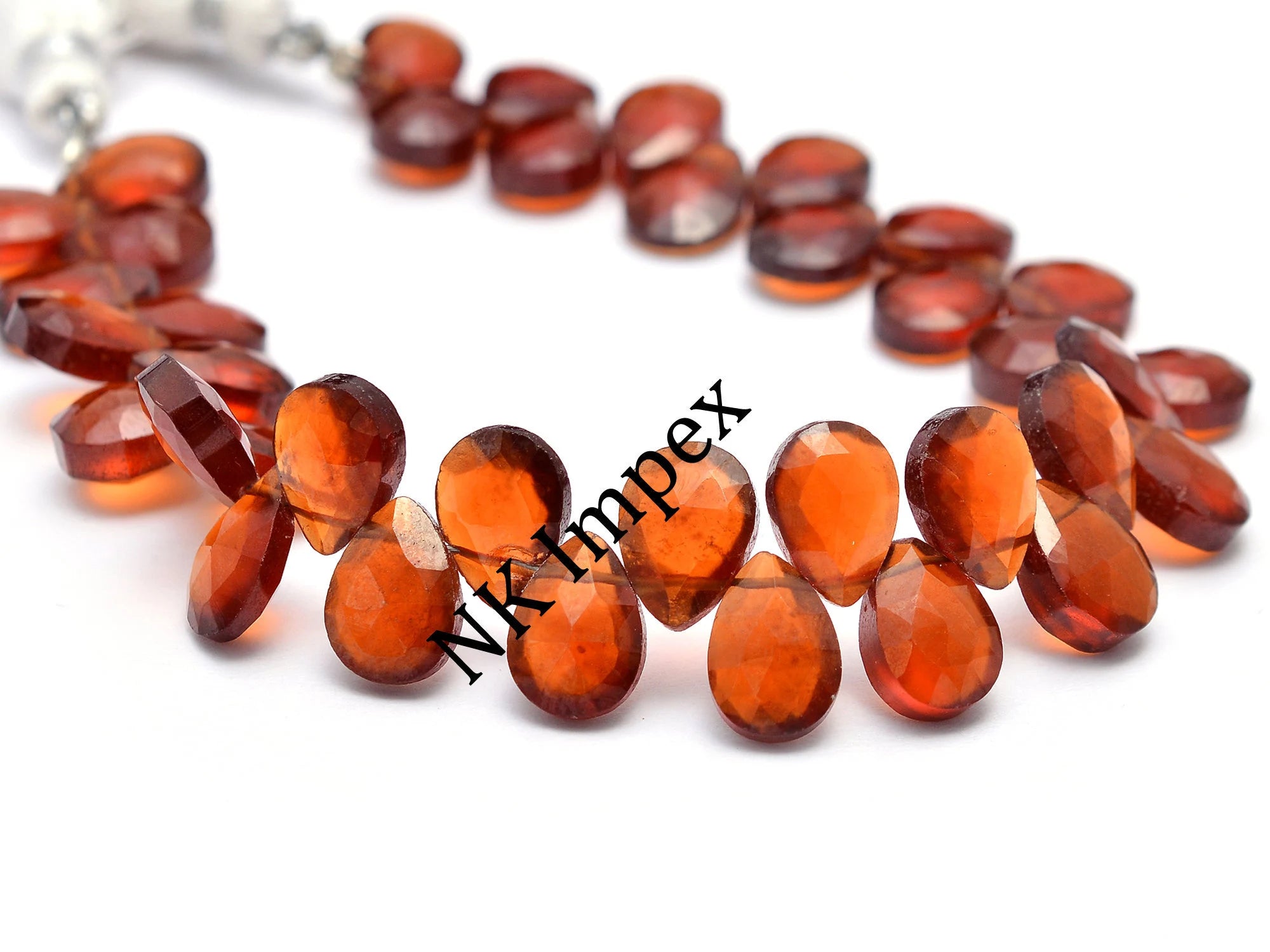 Orange Hessonite Garnet Faceted Pear Beads, 7x10 mm, Jewelry Making Gemstone Beads, 7 Inches, (SKU1125)