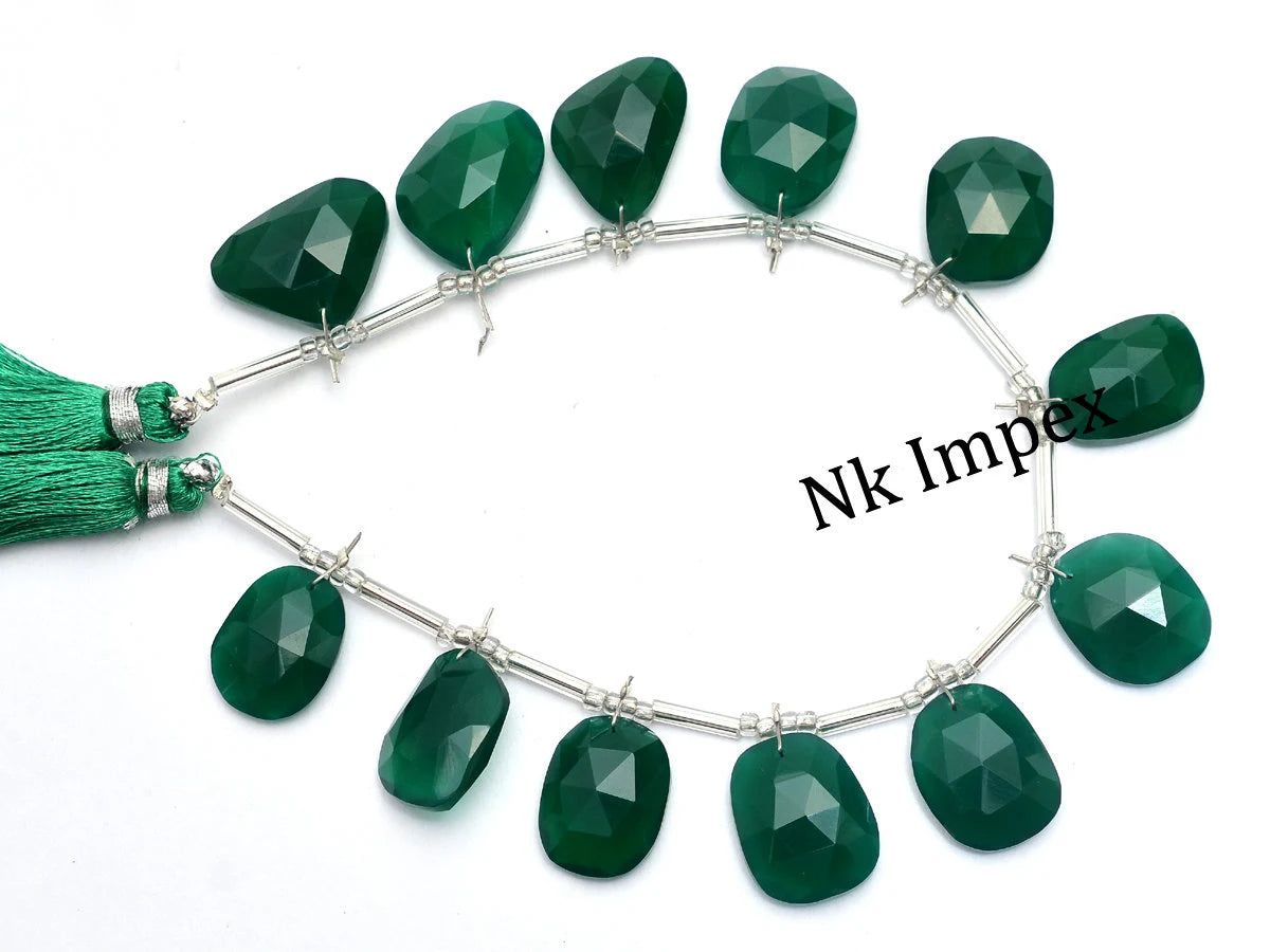 AA Quality Natural Green Onyx Faceted Irregular Shape Flat Slices, Fancy Shape Briolettes, Natural green Onyx, Faceted Onyx
