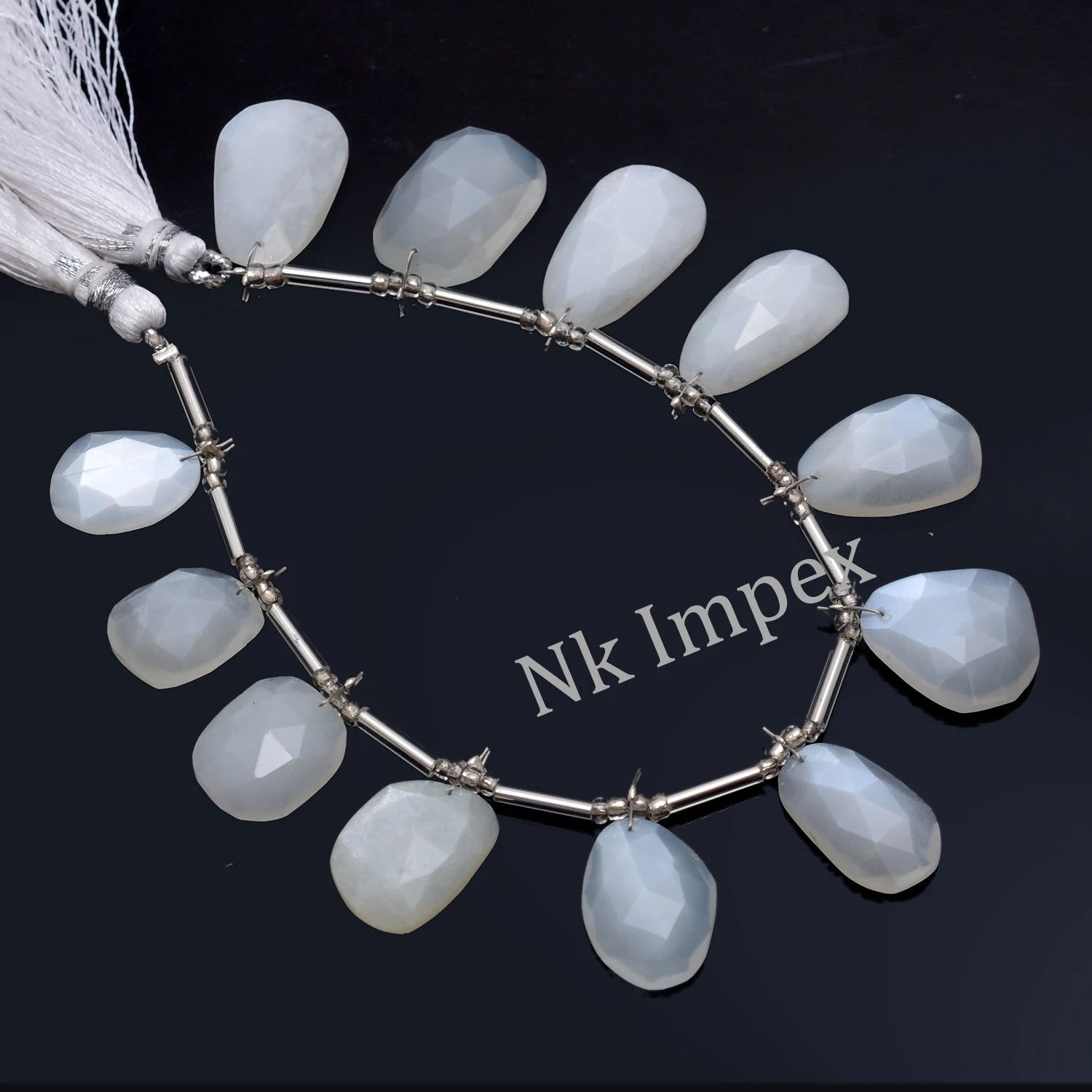 Natural White Moonstone Faceted Irregular Shape Flat Slices, Moonstone Fancy Shape Slice, Moonstone Slice, 7.5 Inch, 12 Piece