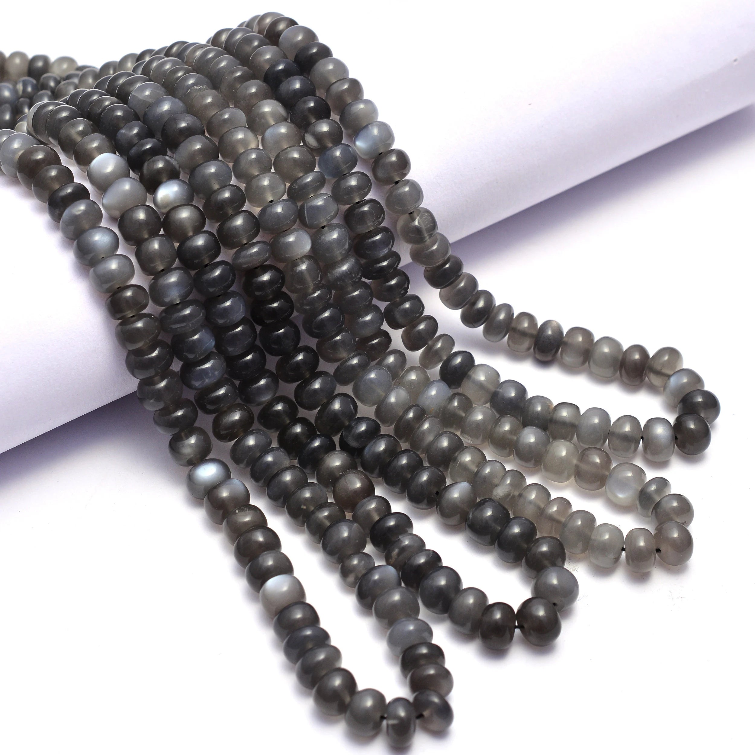 Grey Moonstone Smooth Rondelle Beads, Grey Moonstone Beads, Grey Moonstone Jewelry Making Gemstone Beads, 17 Inch Strand