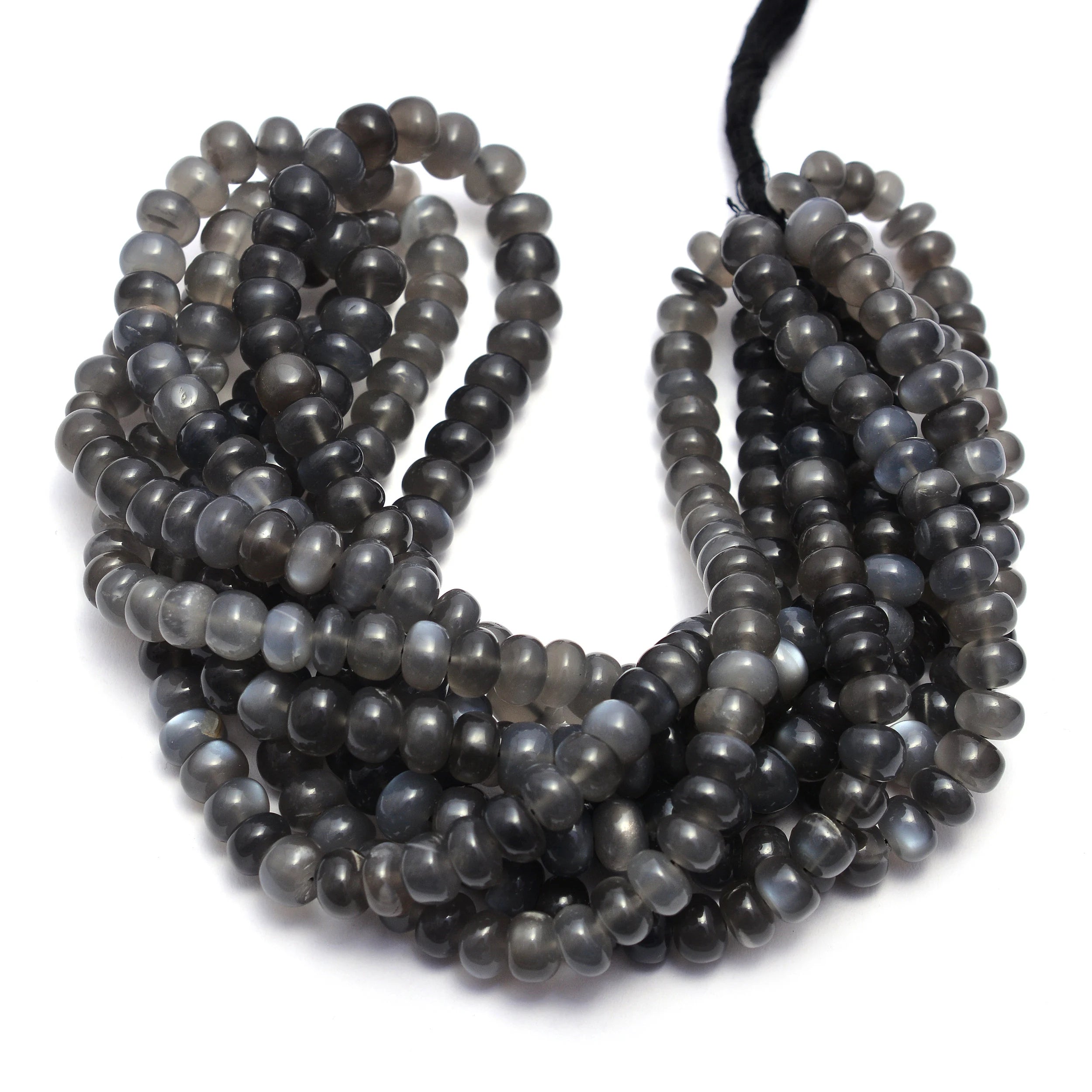 Grey Moonstone Smooth Rondelle Beads, Grey Moonstone Beads, Grey Moonstone Jewelry Making Gemstone Beads, 17 Inch Strand