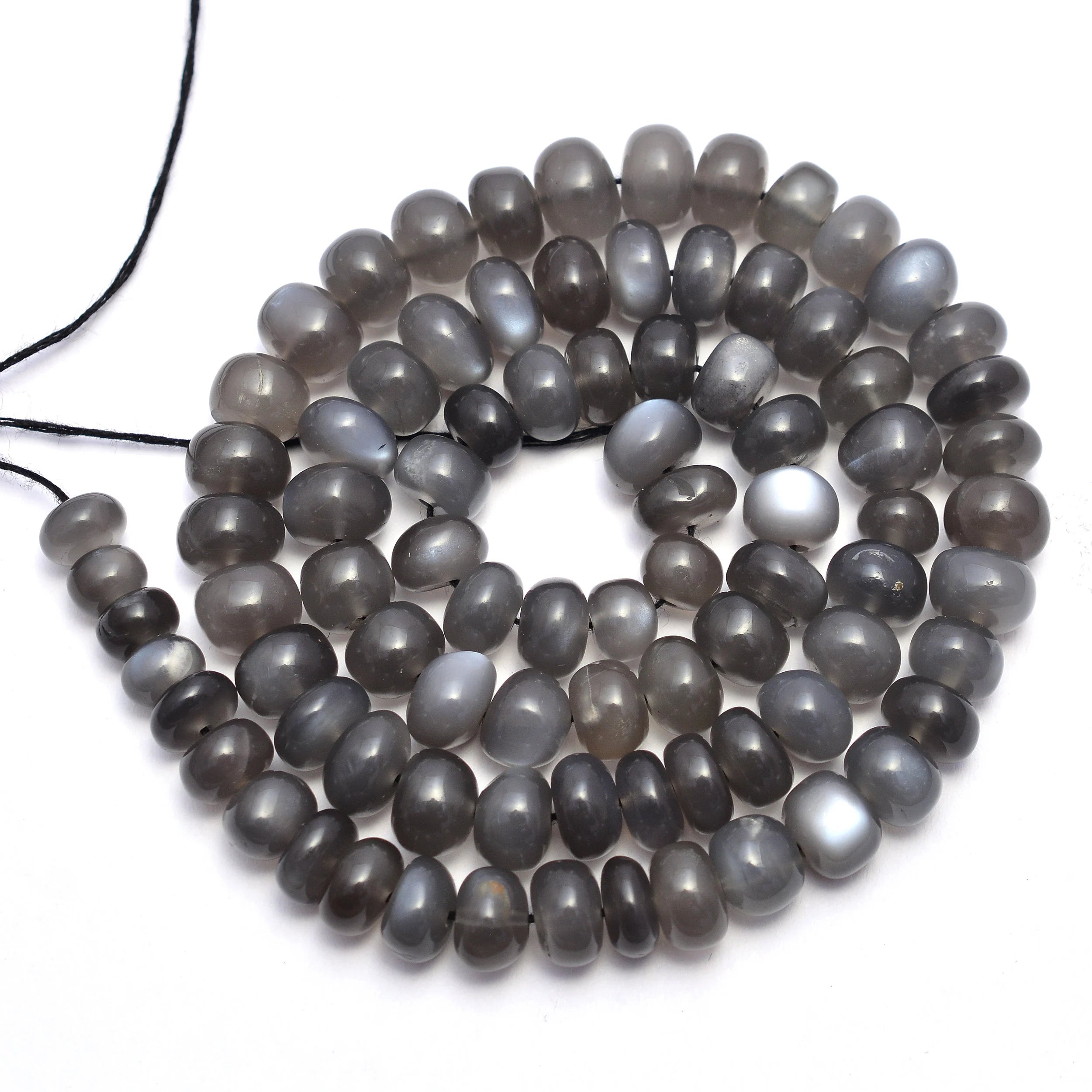 Grey Moonstone Smooth Rondelle Beads, Grey Moonstone Beads, Grey Moonstone Jewelry Making Gemstone Beads, 17 Inch Strand