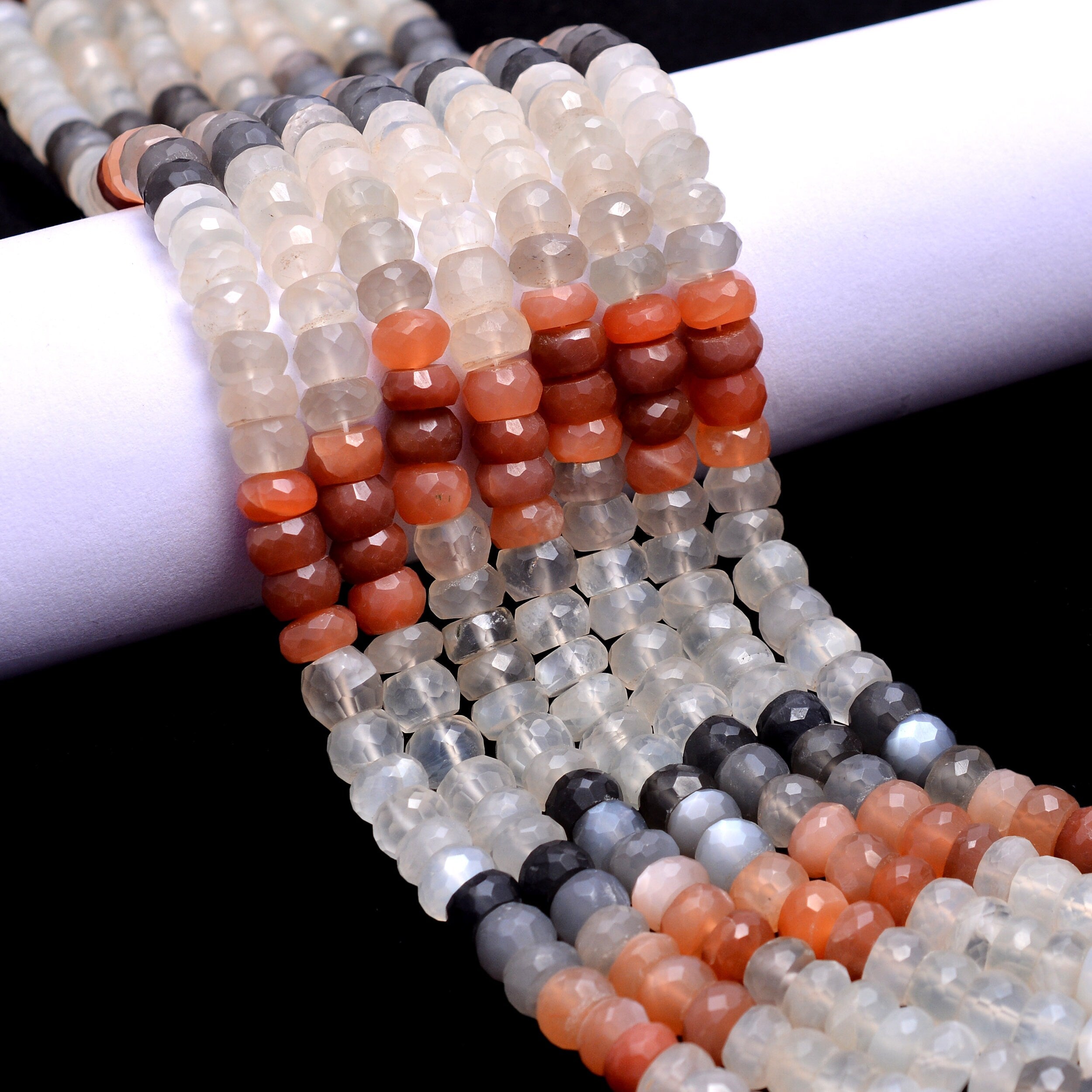Multi Moonstone Faceted Rondelle Beads, Smooth Moonstone Gemstone Beads, Jewelry Making, Loose Beads, 14 Inch Moonstone Strand, (SKU1194)