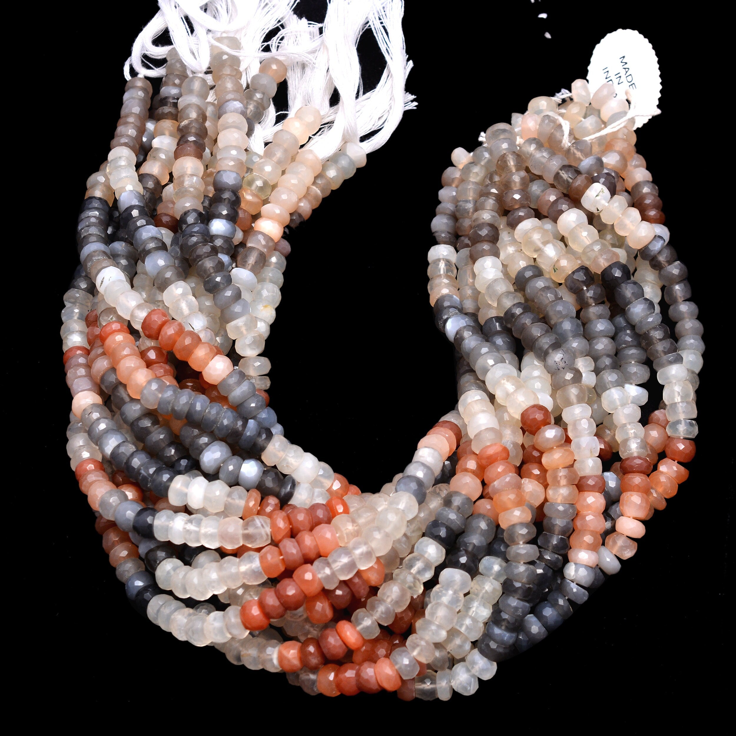 Multi Moonstone Faceted Rondelle Beads, Smooth Moonstone Gemstone Beads, Jewelry Making, Loose Beads, 14 Inch Moonstone Strand, (SKU1194)