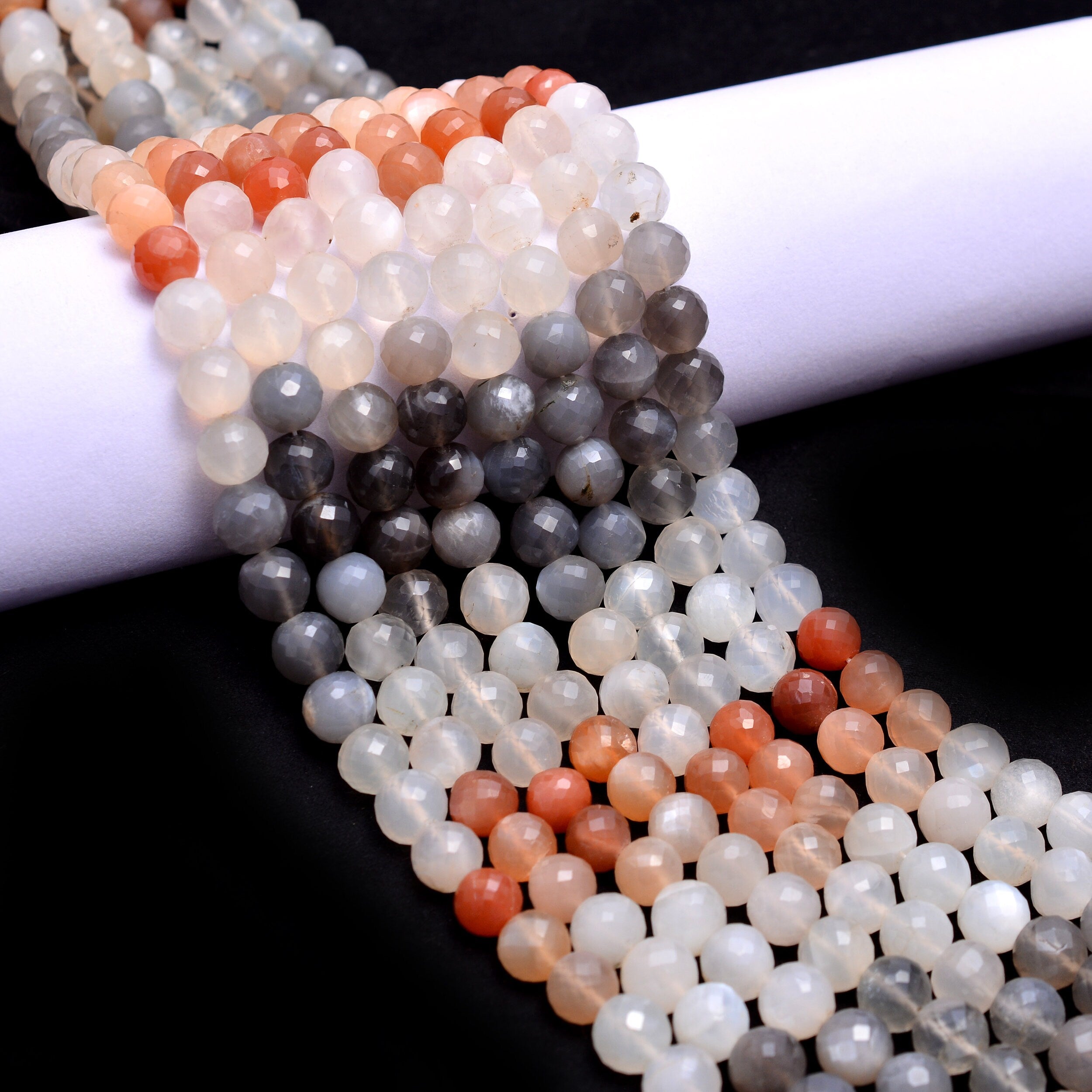 Natural Multi Moonstone Faceted Round Balls Beads, 13 Inch Strand, (SKU1195)