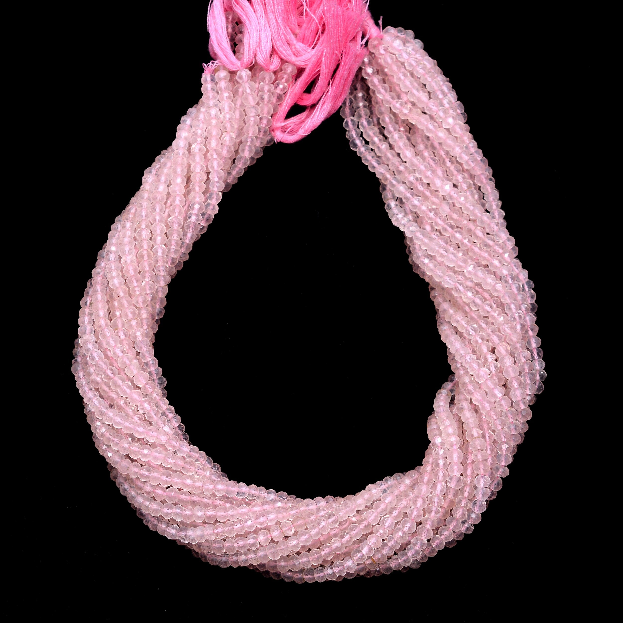 Natural Rose Quartz Beads, 3 To 7 mm Beads, Rose Quartz Faceted Rondelle Beads, Handmade Pink Quartz Beads (1217)