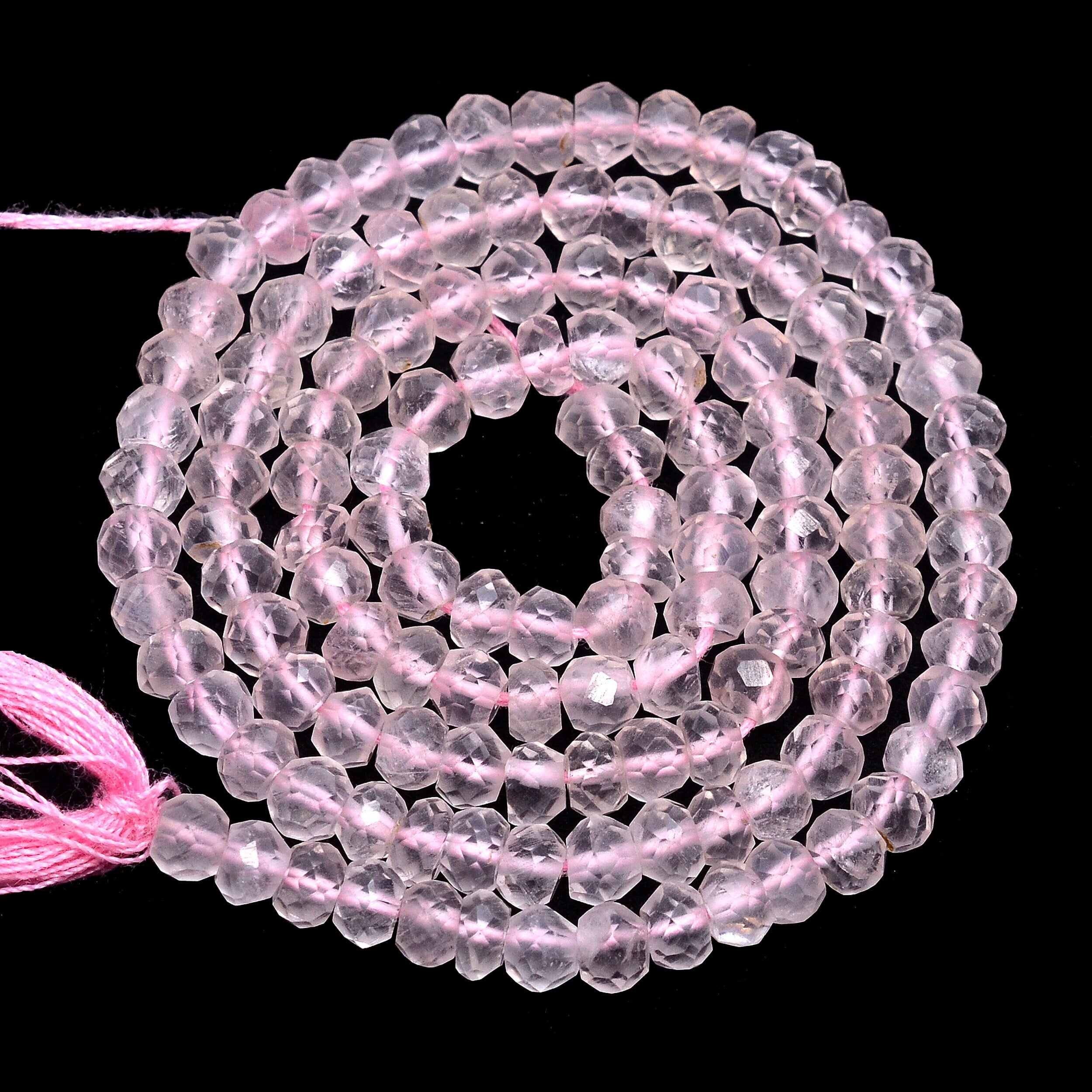 Natural Rose Quartz Beads, 3 To 7 mm Beads, Rose Quartz Faceted Rondelle Beads, Handmade Pink Quartz Beads (1217)