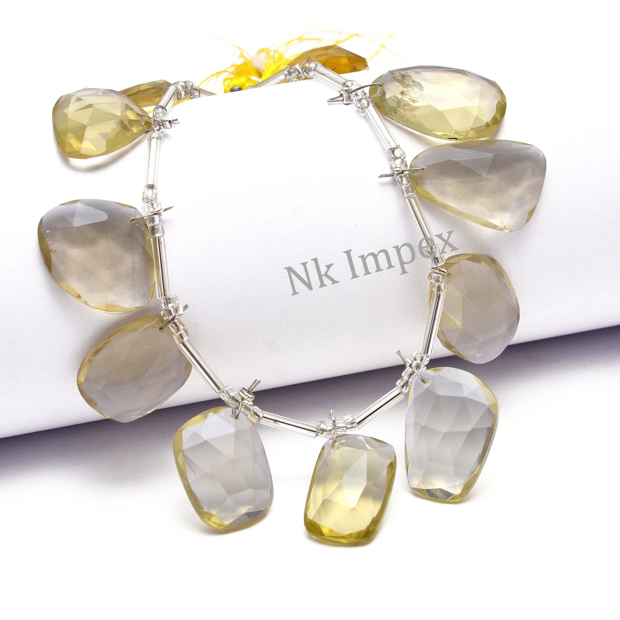 Lemon Quartz Faceted Irregular Flat Slices Beads, Lemon Quartz Faceted Slice Beads, Lemon Quartz Jewelry Making Gemstone Beads