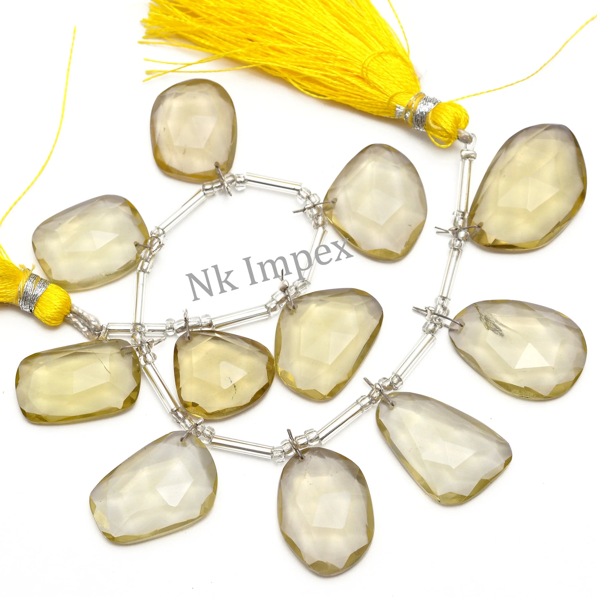 Lemon Quartz Faceted Irregular Flat Slices Beads, Lemon Quartz Faceted Slice Beads, Lemon Quartz Jewelry Making Gemstone Beads