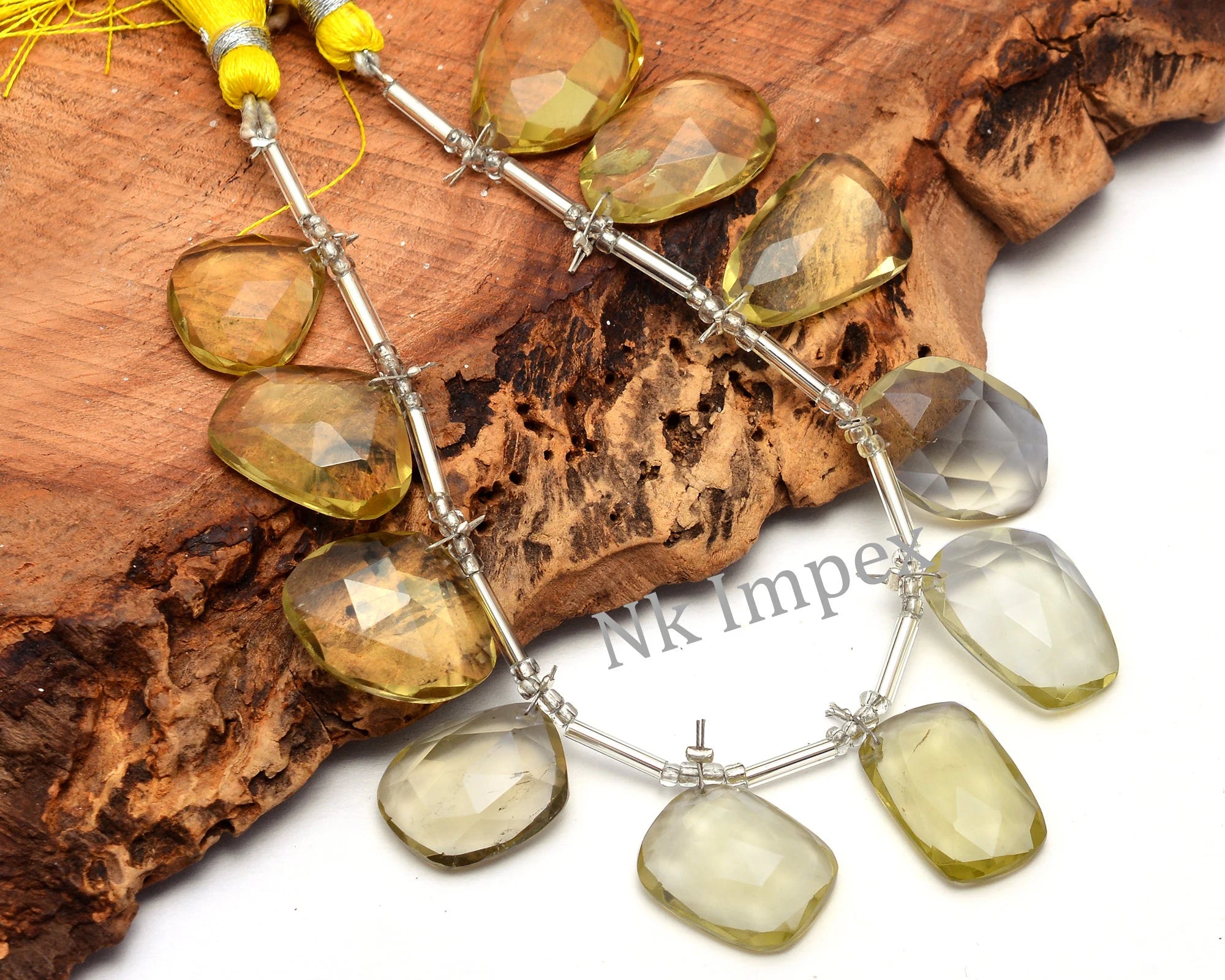 Lemon Quartz Faceted Irregular Flat Slices Beads, Lemon Quartz Faceted Slice Beads, Lemon Quartz Jewelry Making Gemstone Beads