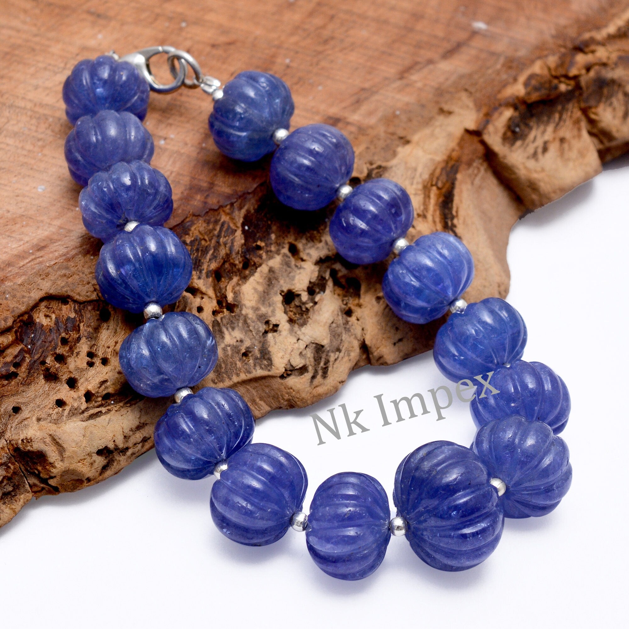 Tanzanite Carving Beads Bracelet, 11mm To 15mm, Blue Tanzanite Carving Bracelet, Tanzanite Jewelry Making Gemstone Bracelet, 7 Inch