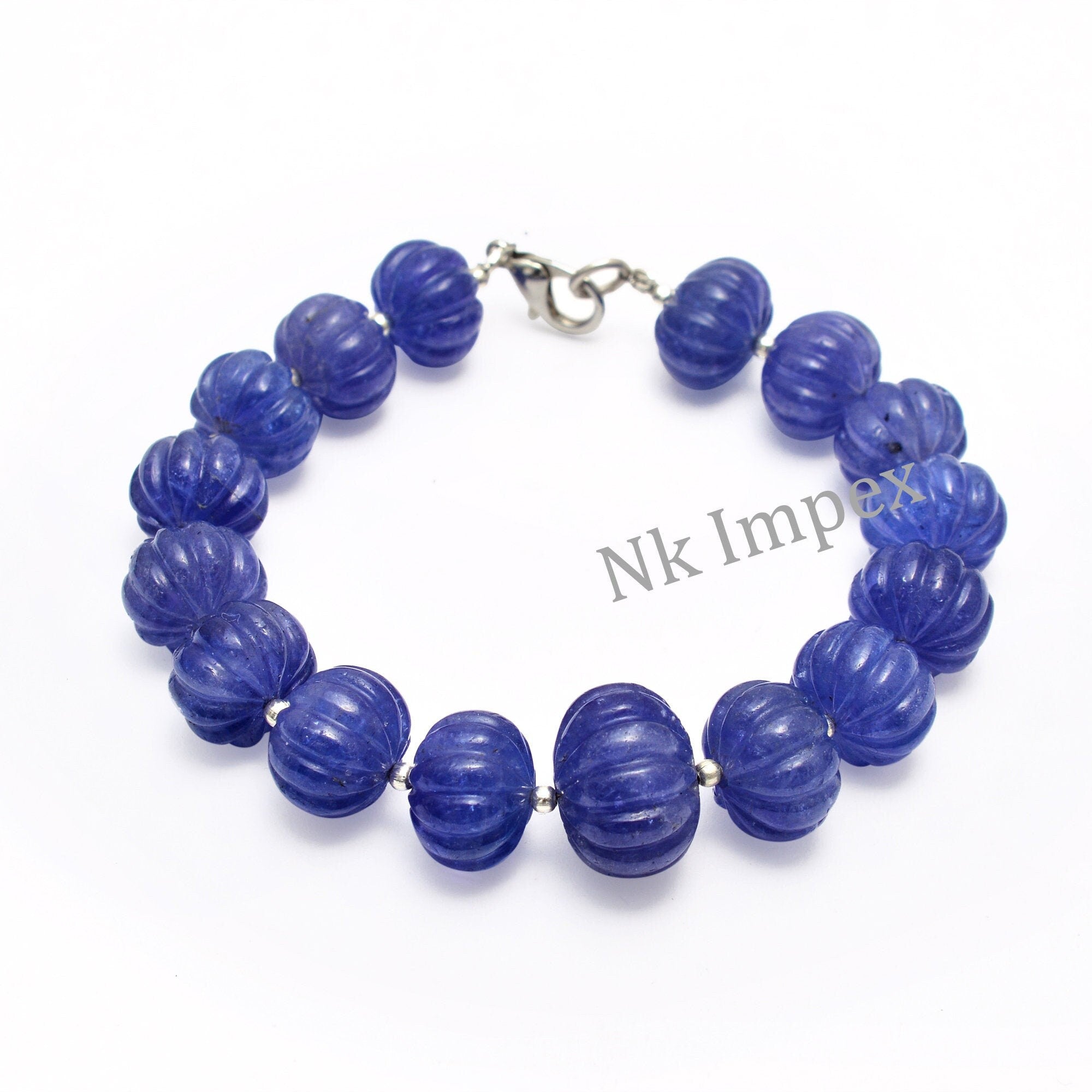 Tanzanite Carving Beads Bracelet, 11mm To 15mm, Blue Tanzanite Carving Bracelet, Tanzanite Jewelry Making Gemstone Bracelet, 7 Inch
