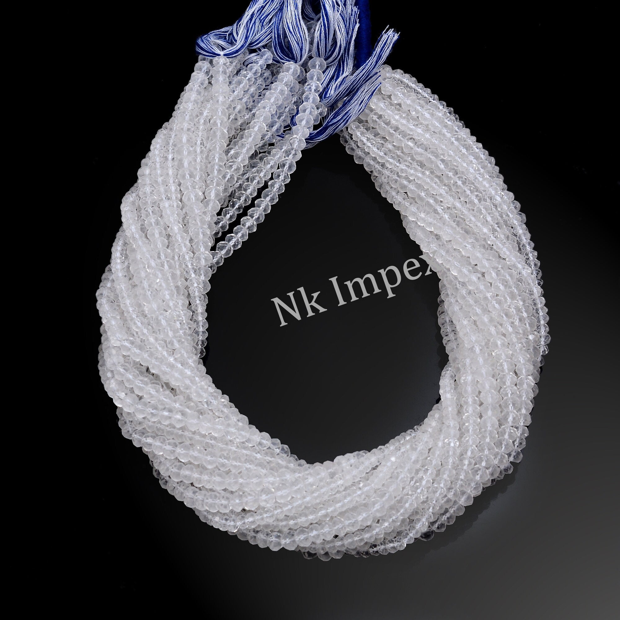 Natural White Crystal Quartz Faceted Rondelle Beads 15 Inch Strand, White Crystal Gemstone Beads, (SKU1301)