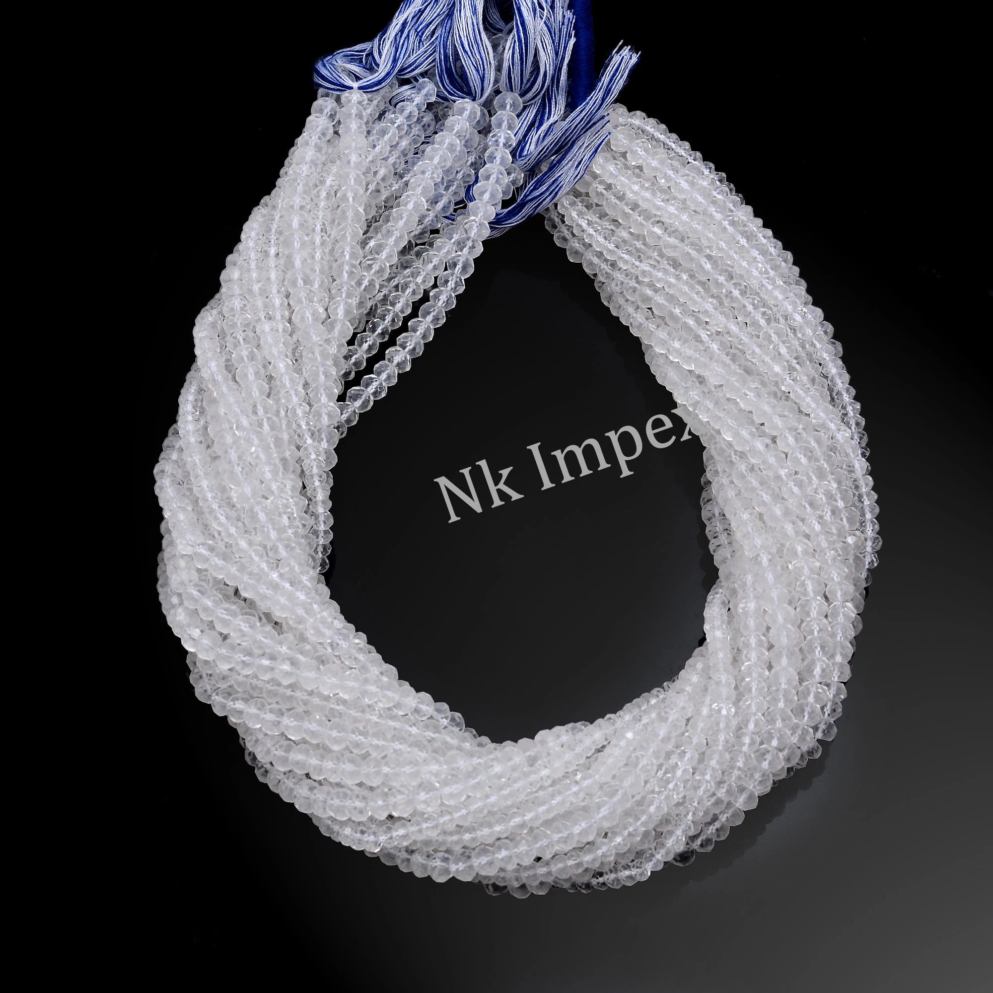 Natural White Crystal Quartz Faceted Rondelle Beads 15 Inch Strand, White Crystal Gemstone Beads, (SKU1301)
