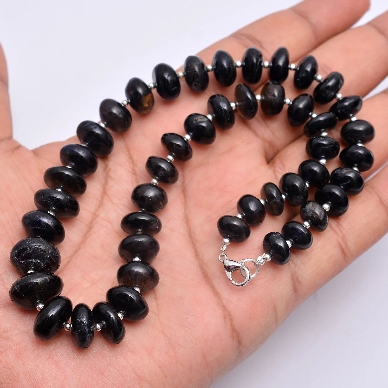 Black Iolite Smooth Rondelle Beads, 10 mm To 16 mm, Iolite Rondelle Beads, Black Iolite Jewelry Making Gemstone Beads Necklace