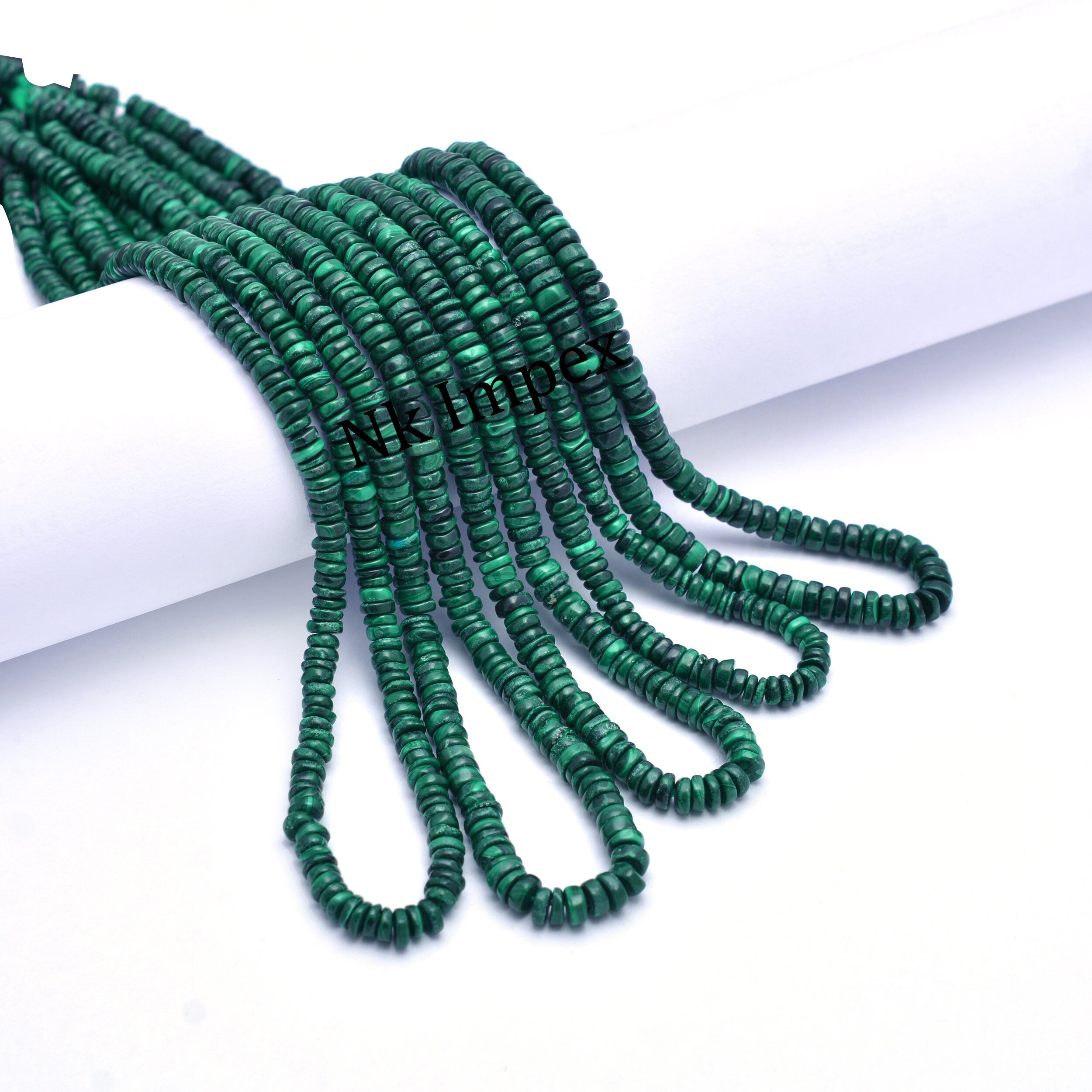 Dark Malachite Winter Smooth Heishi Tyre Beads, Natural Malachite Gemstone Jewelry, Handmade Beads Supplier, (SKU1305)