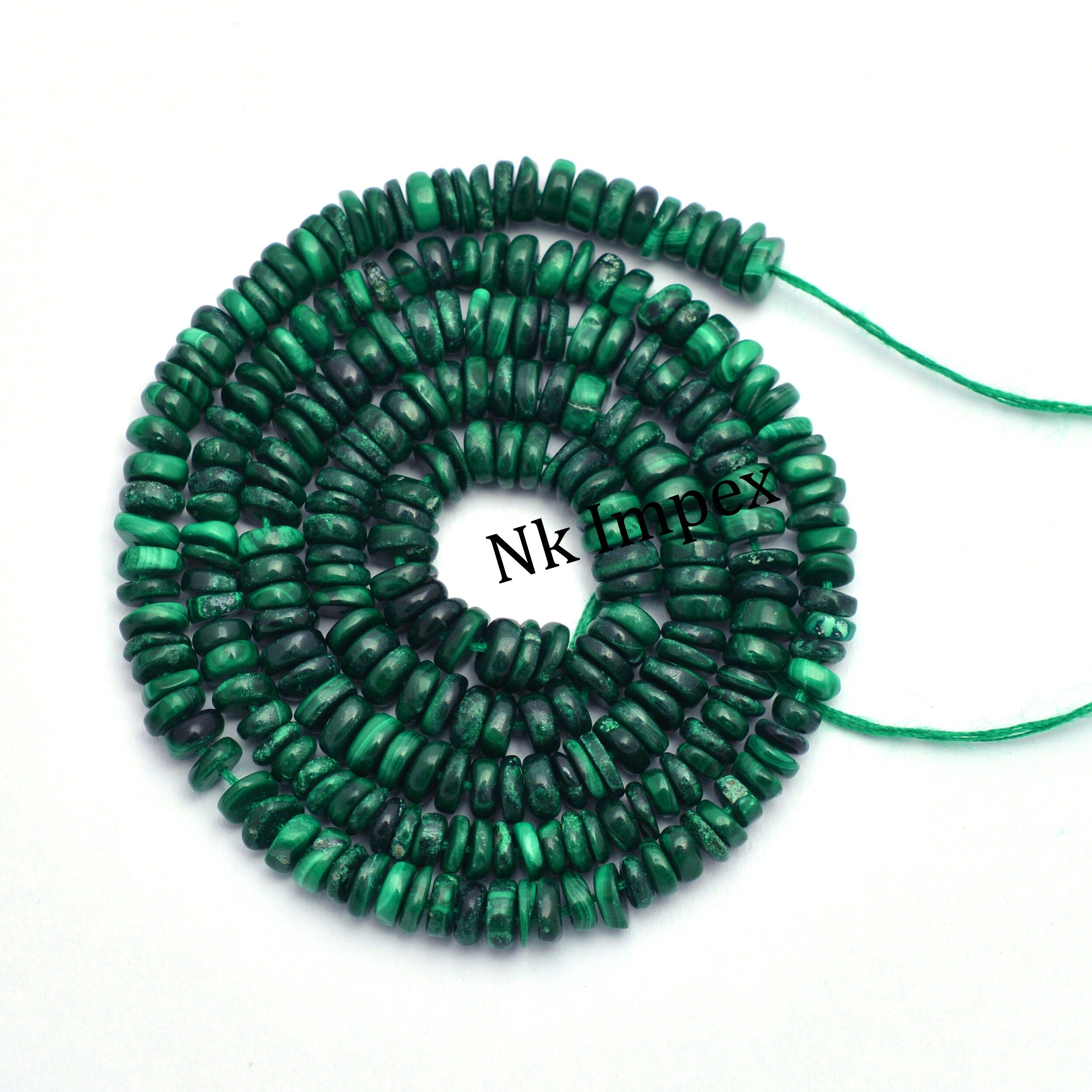 Dark Malachite Winter Smooth Heishi Tyre Beads, Natural Malachite Gemstone Jewelry, Handmade Beads Supplier, (SKU1305)
