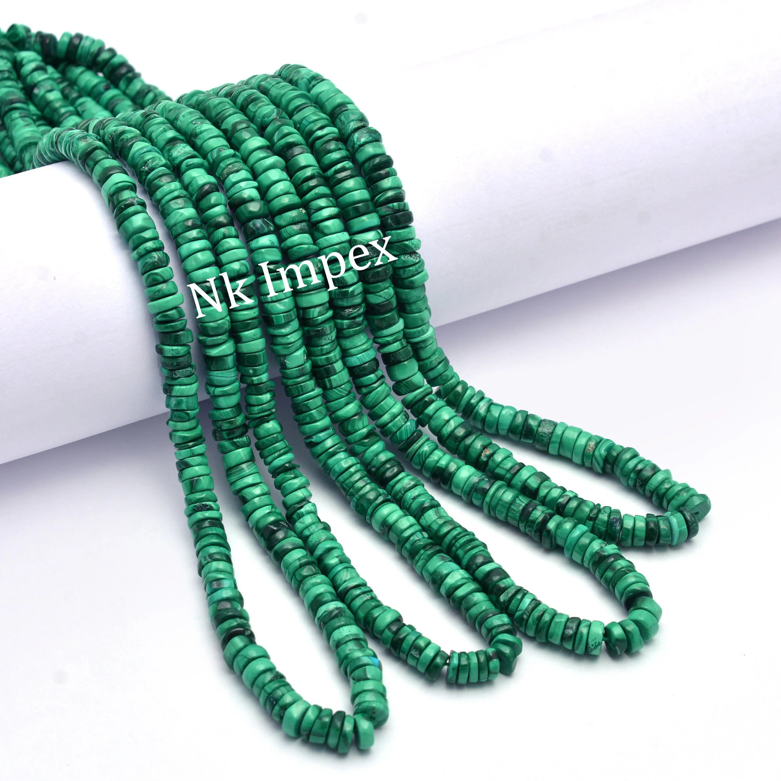 Malachite Smooth Heishi Beads, Malachite Tyre Beads, Malachite Wheel, Green Malachite Coin, Malachite Jewelry Making Gemstone Beads, SKU 1306