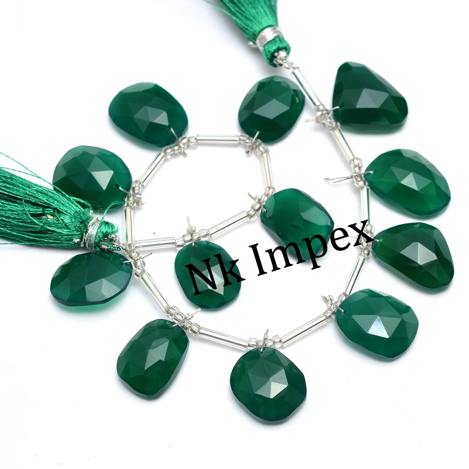 AA Quality Natural Green Onyx Faceted Irregular Shape Flat Slices, Fancy Shape Briolettes, Natural green Onyx, Faceted Onyx
