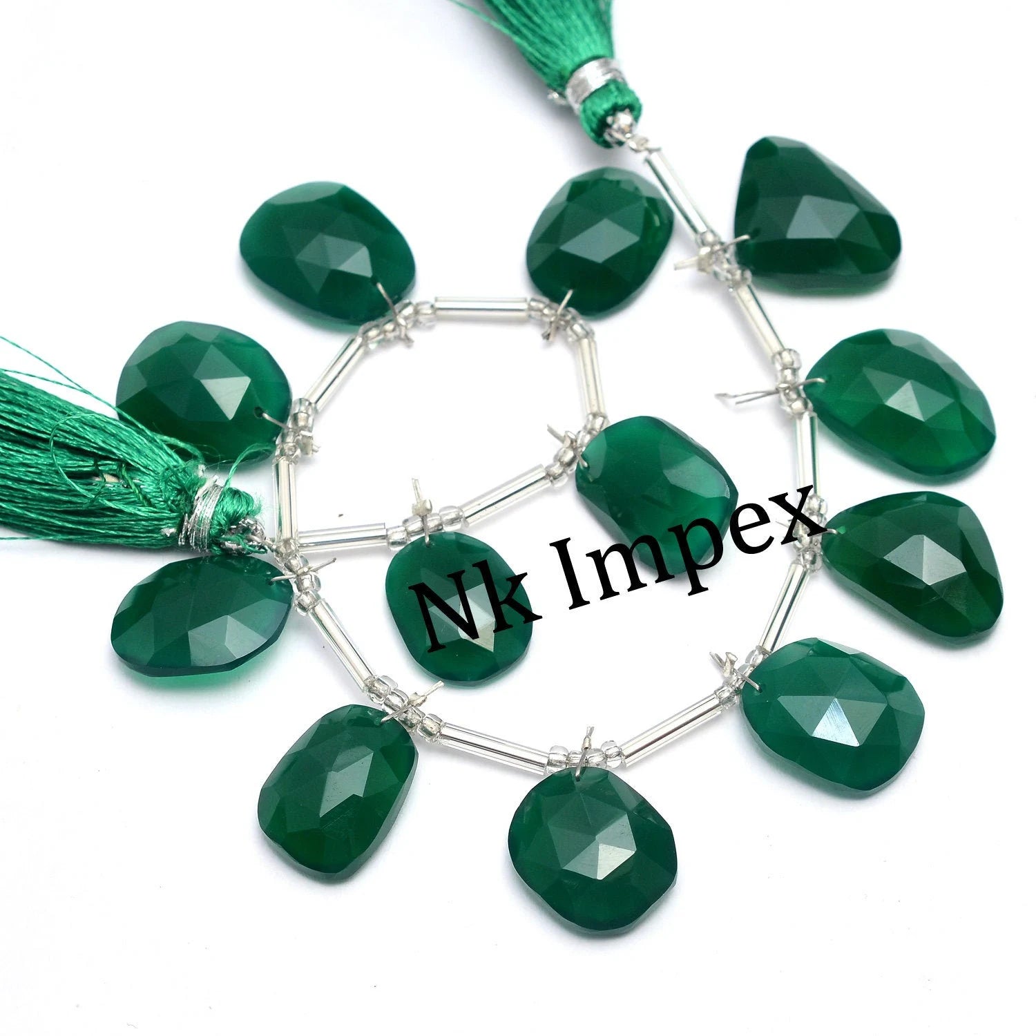 AA Quality Natural Green Onyx Faceted Irregular Shape Flat Slices, Fancy Shape Briolettes, Natural green Onyx, Faceted Onyx