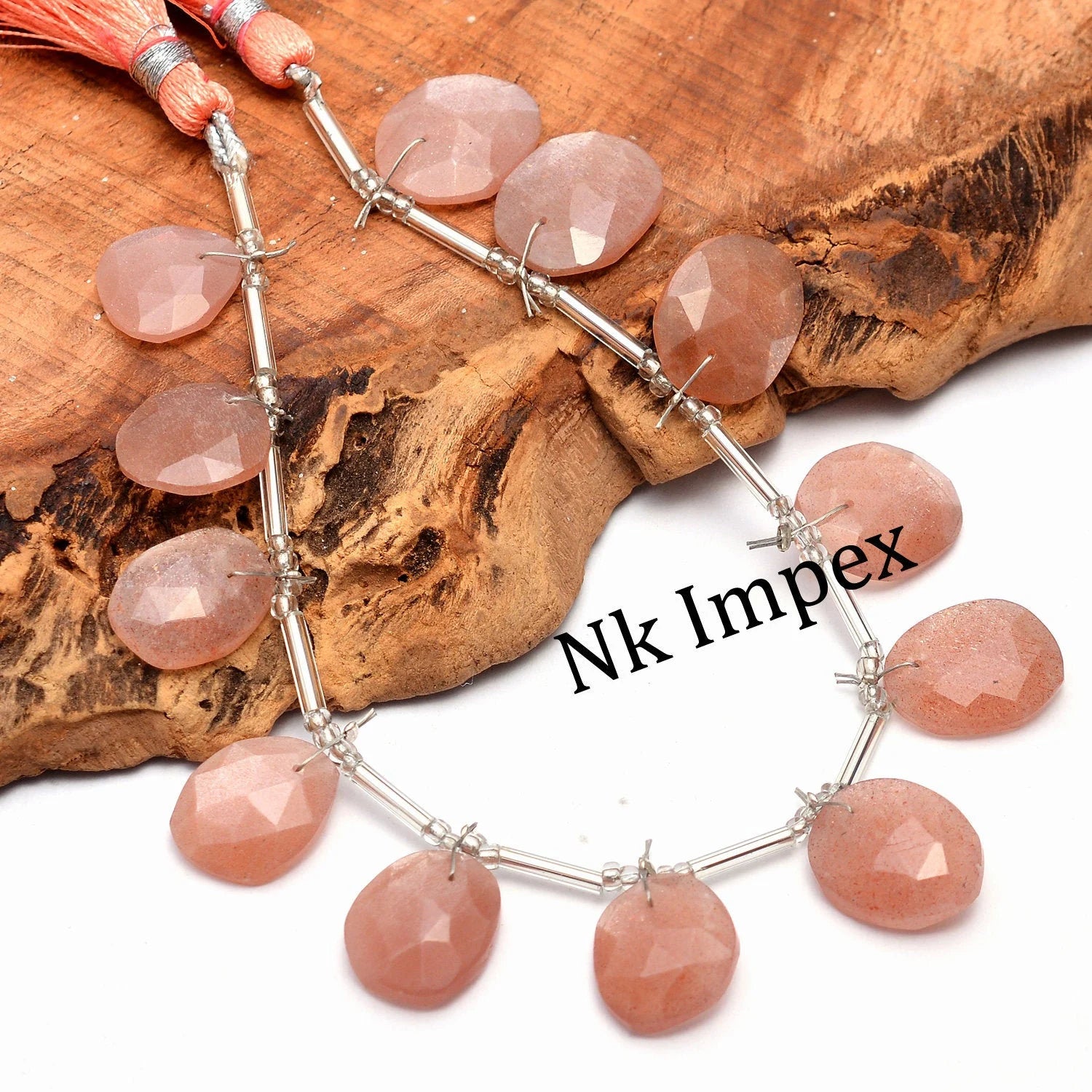 AA Quality Peach Moonstone Faceted Irregular Shape Flat Slices, 11x13 mm To 14x16 mm, Moonstone Fancy Shape Briolettes