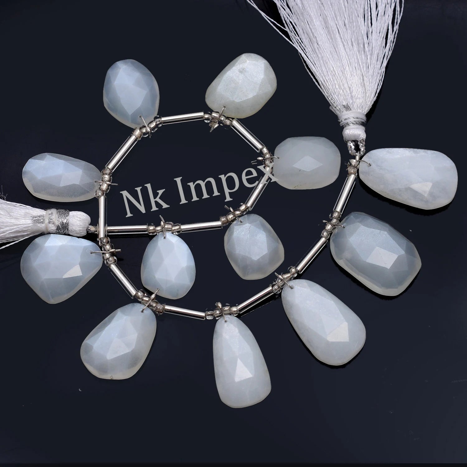 Natural White Moonstone Faceted Irregular Shape Flat Slices, Moonstone Fancy Shape Slice, Moonstone Slice, 7.5 Inch, 12 Piece