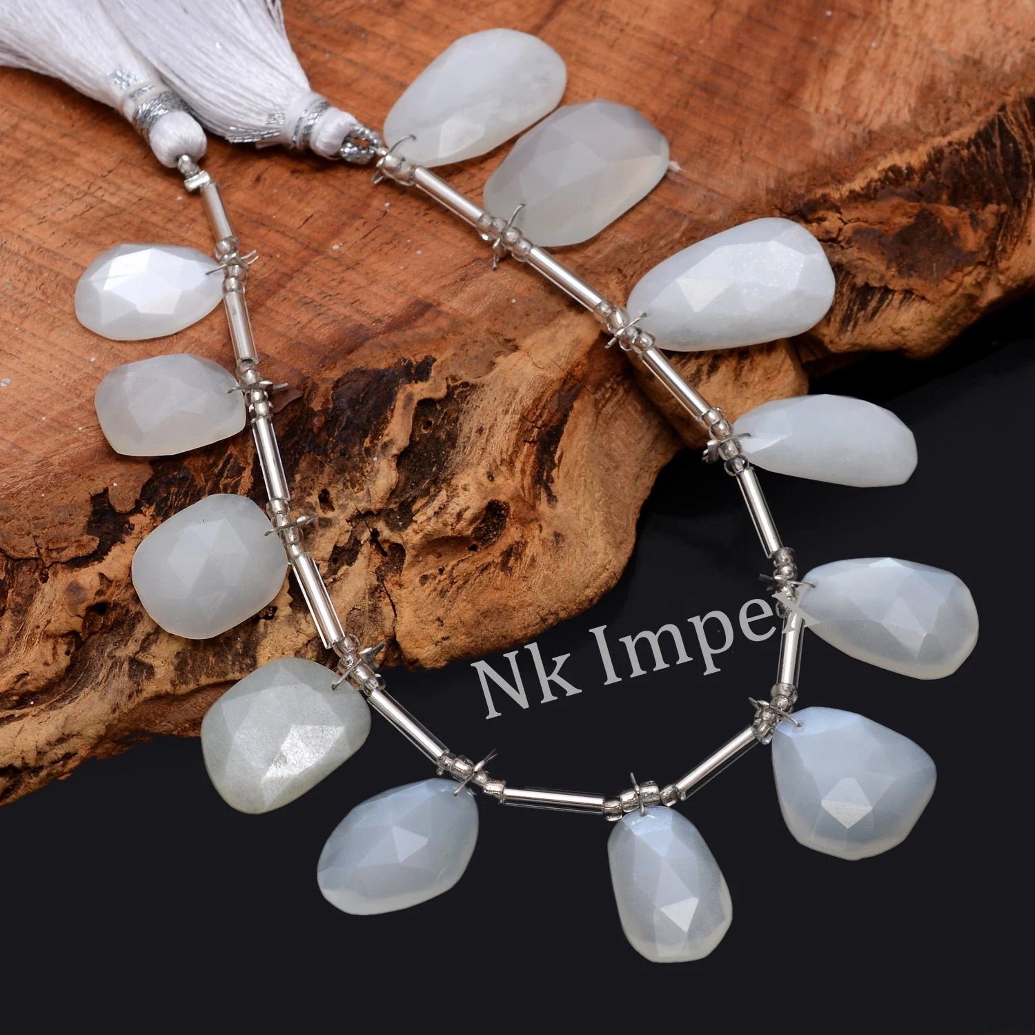 Natural White Moonstone Faceted Irregular Shape Flat Slices, Moonstone Fancy Shape Slice, Moonstone Slice, 7.5 Inch, 12 Piece