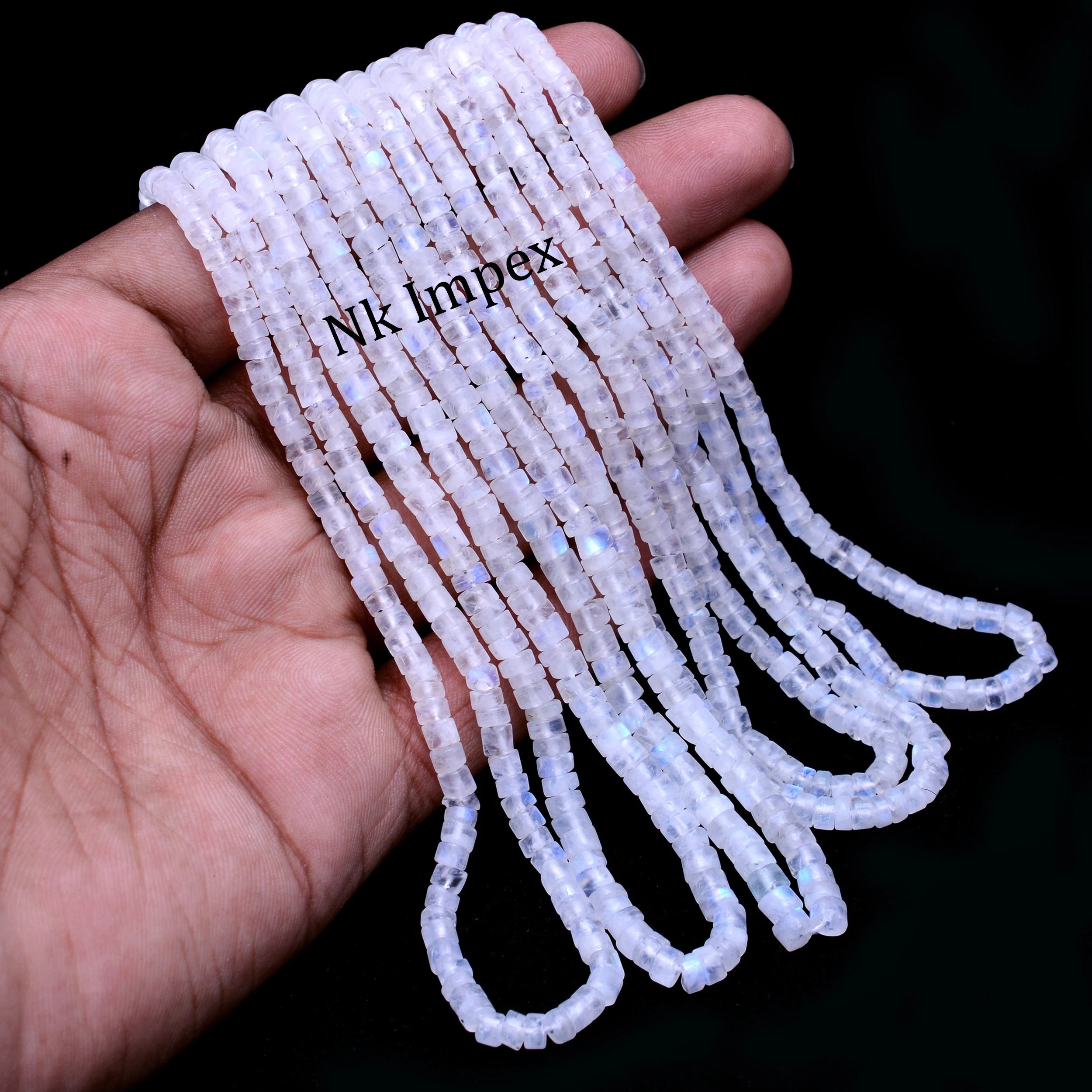 Rainbow Moonstone Smooth Tyre Beads, White Rainbow Moonstone Heishi Beads, Moonstone Wheel, Moonstone Jewelry Making Gemstone Beads, SKU 1322