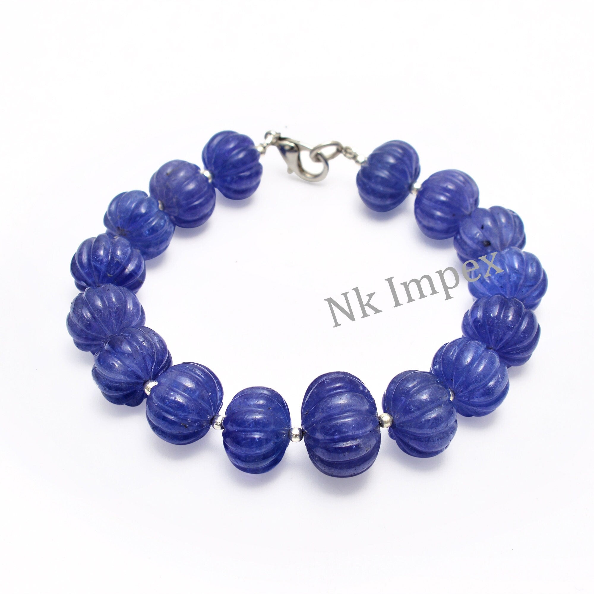 Tanzanite Carving Beads Bracelet, 11mm To 15mm, Blue Tanzanite Carving Bracelet, Tanzanite Jewelry Making Gemstone Bracelet, 7 Inch