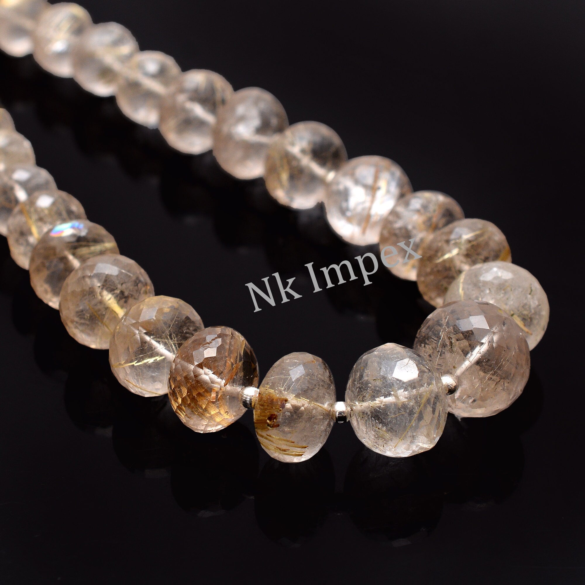Natural Golden Rutile Faceted Rondelle Beads, 7 mm To 13 mm, Golden Rutile Beads, Golden Rutile Jewelry Making Gemstone Beads