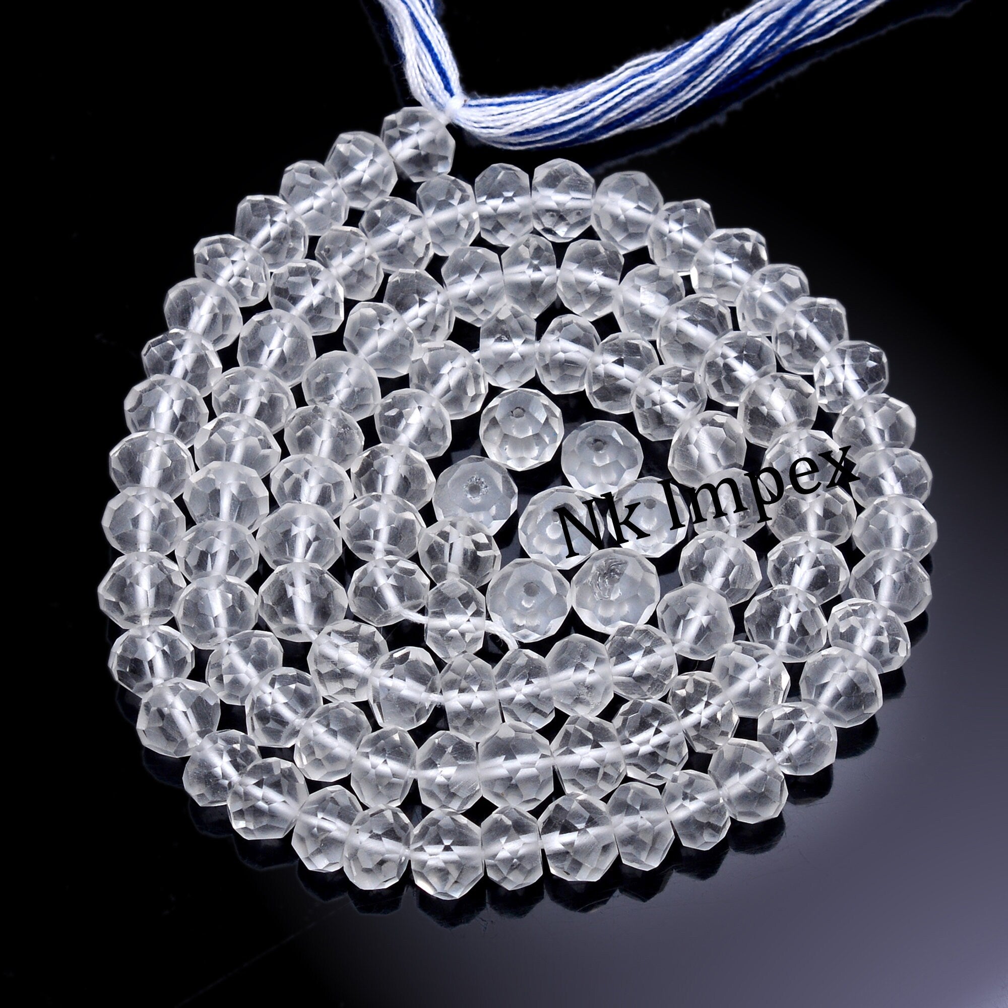 Natural White Crystal Quartz Faceted Rondelle Beads 15 Inch Strand, White Crystal Gemstone Beads, (SKU1301)