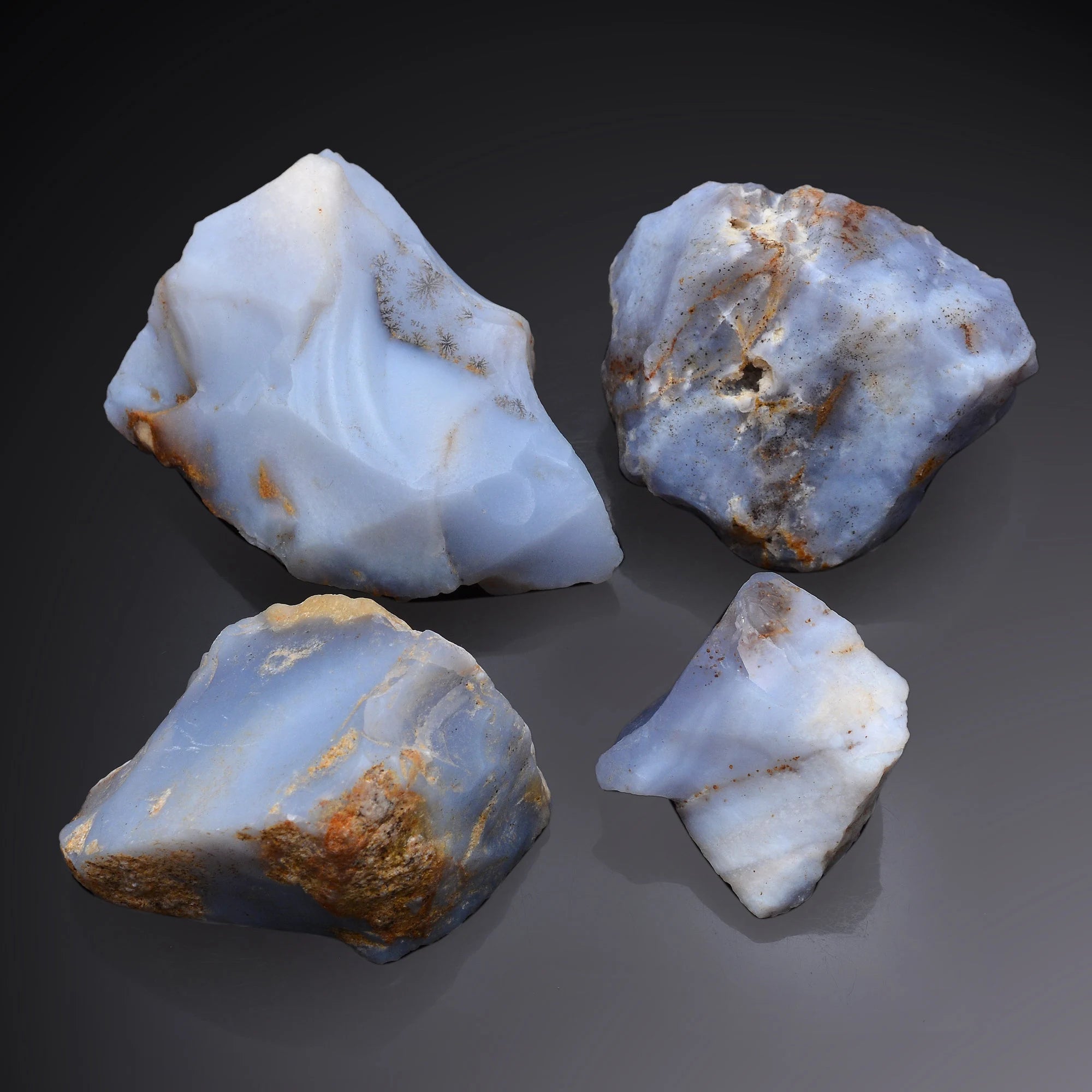 Blue Opal Organic Rough Loose Gemstone, Natural Opal Raw Stone 4 Piece Set, (SKU1304)