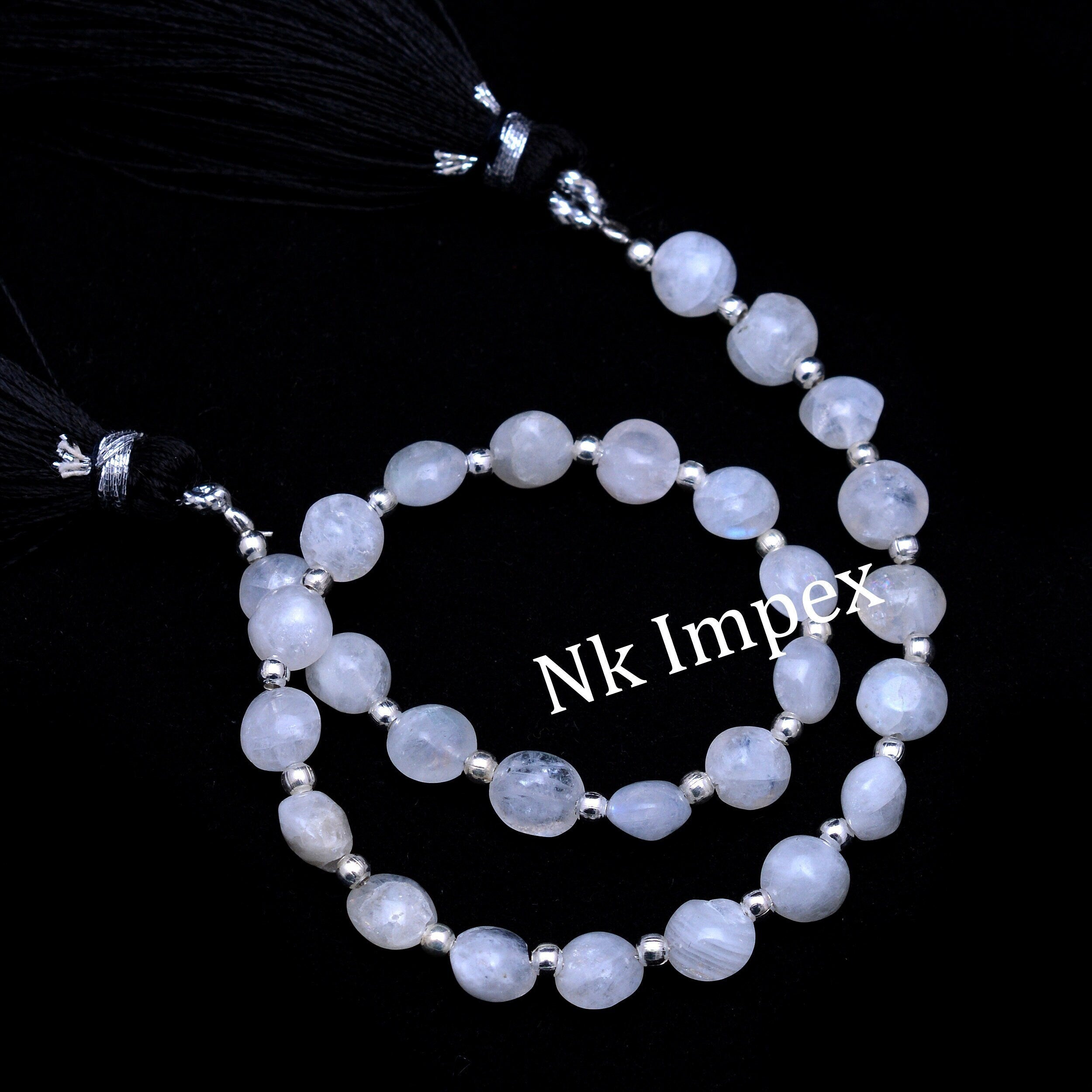 White Rainbow Moonstone Smooth Coin Beads, DIY Jewelry Making, Natural Moonstone Gemstone Beads, (SKU1303)