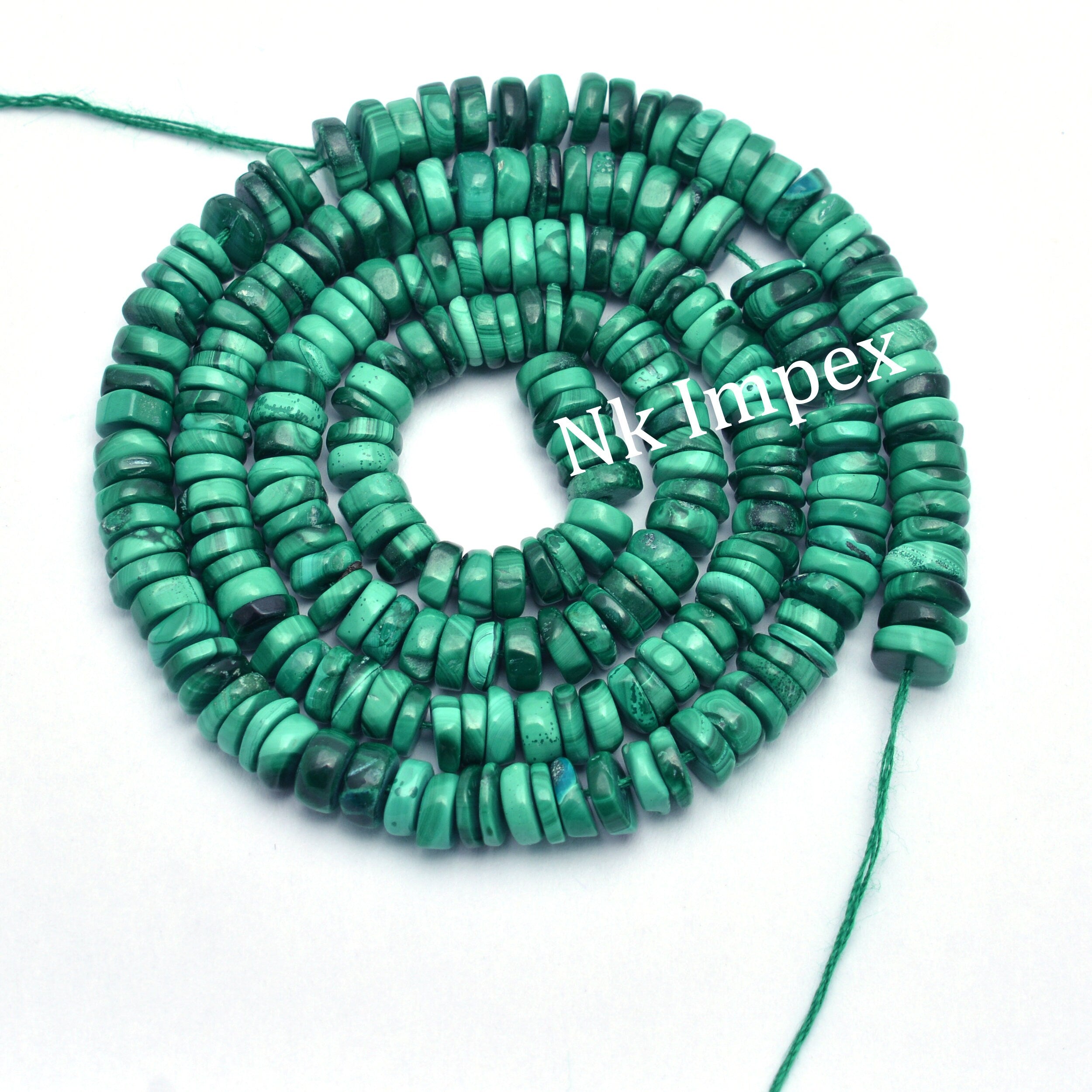 Malachite Smooth Heishi Beads, Malachite Tyre Beads, Malachite Wheel, Green Malachite Coin, Malachite Jewelry Making Gemstone Beads, SKU 1306