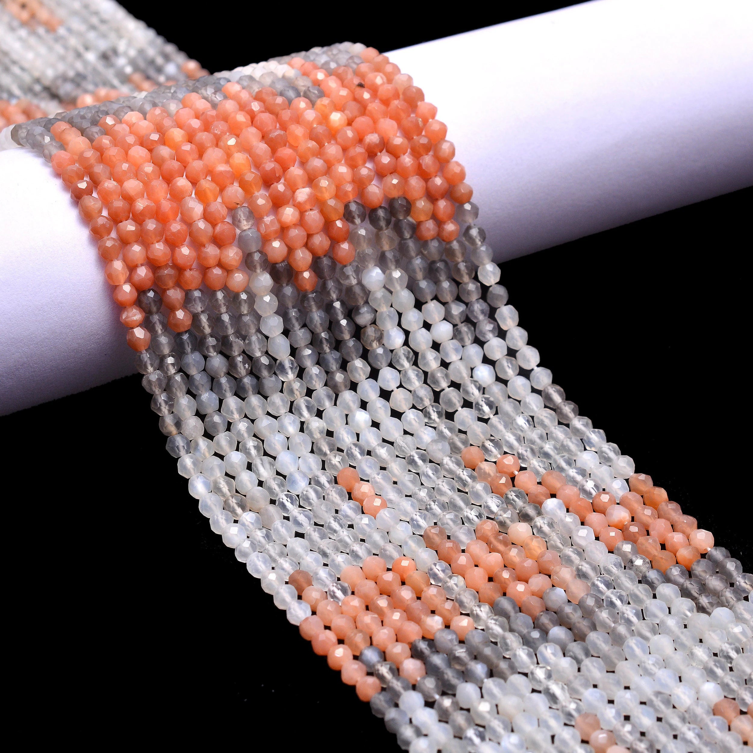 Natural Multi Moonstone Faceted Round Ball Beads, 15 Inch Strand, (SKU1183)