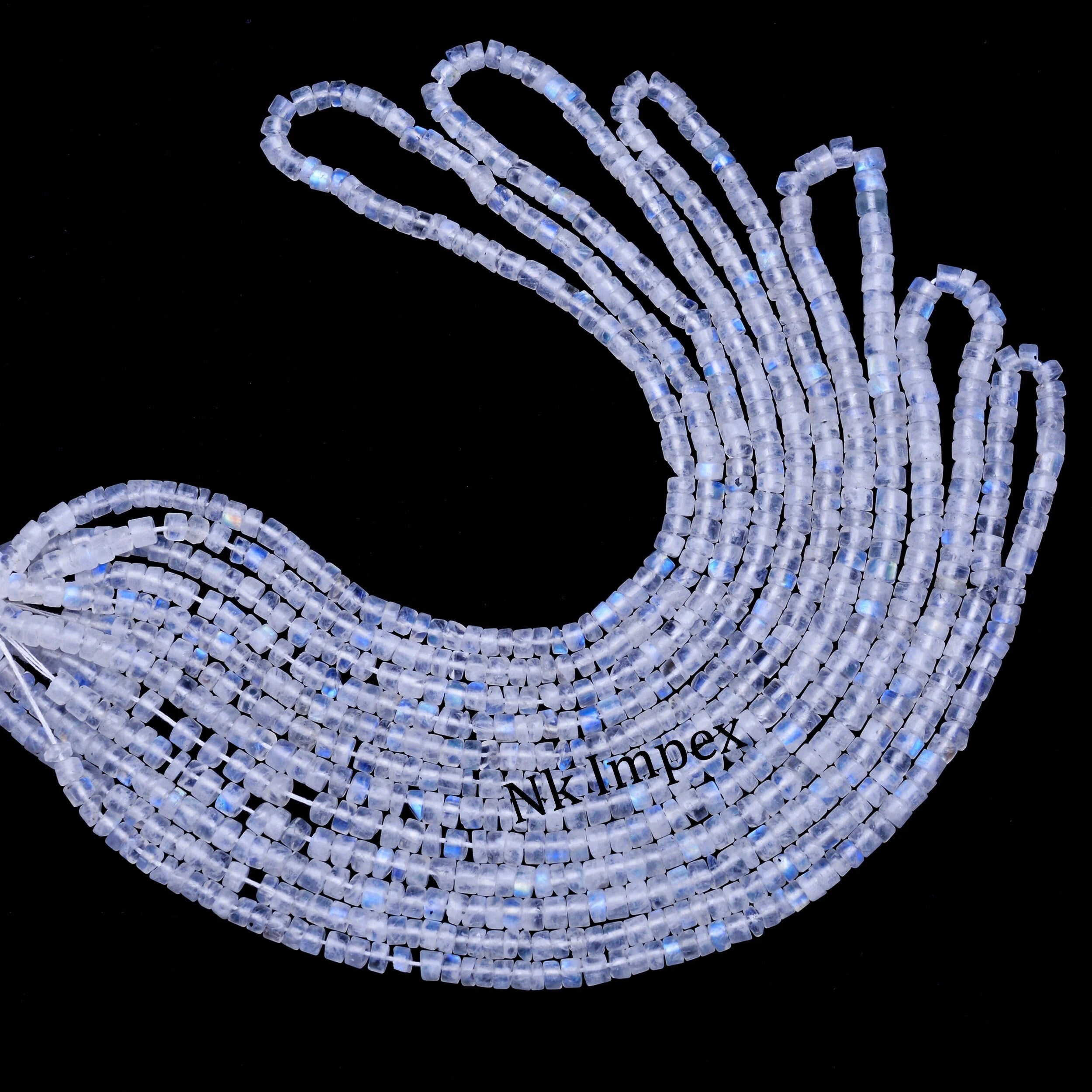 Rainbow Moonstone Smooth Tyre Beads, White Rainbow Moonstone Heishi Beads, Moonstone Wheel, Moonstone Jewelry Making Gemstone Beads, SKU 1322