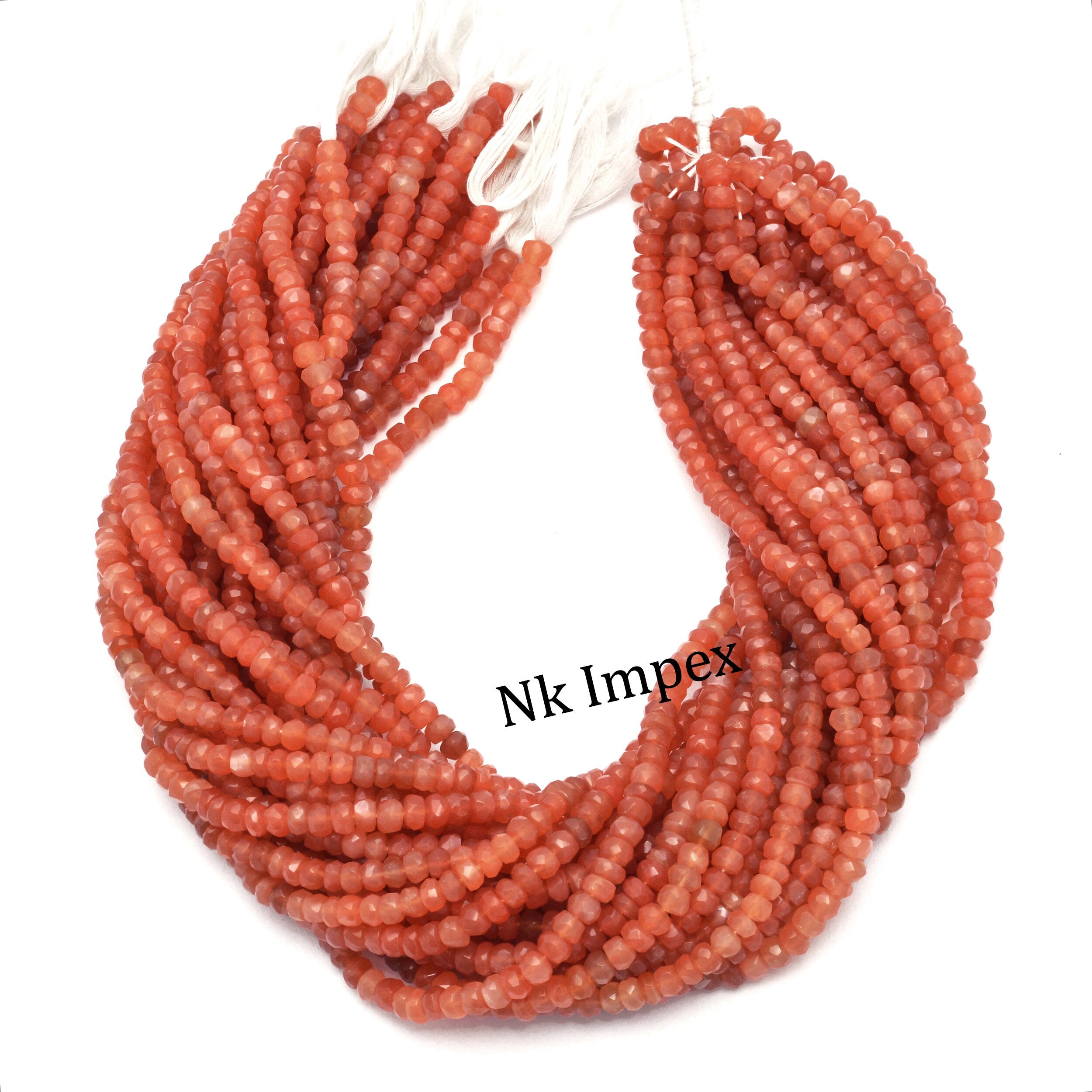 Peach Moonstone Faceted Rondelle Beads, 5 To 6 mm, 15 Inch AA Quality Moonstone Gemstone, Genuine Beads Supplier, (SKU1321)