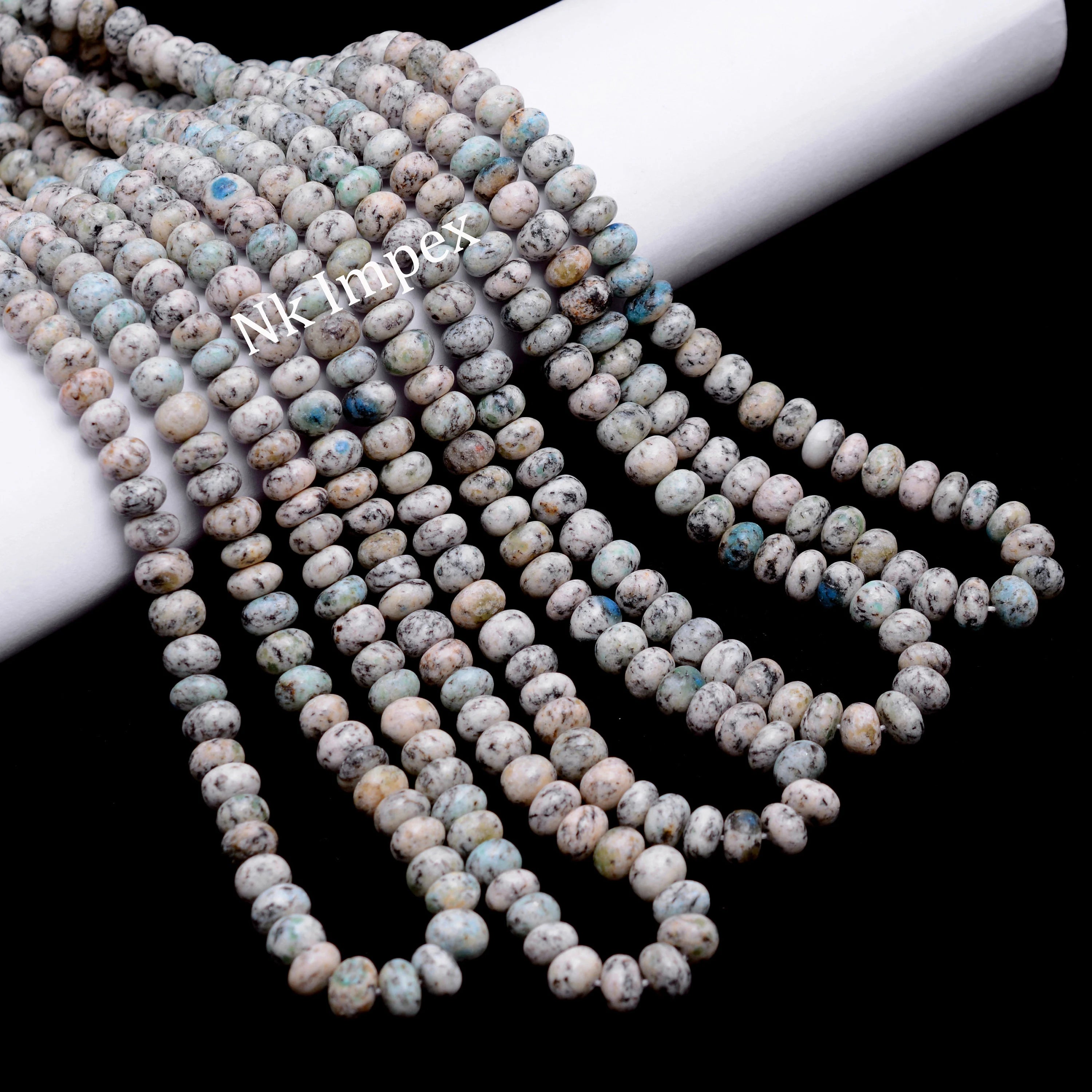 K2 Granite Jasper Smooth Rondelle Beads, Grey Natural Loose Gemstone Bead, AA Grade, SKU1414