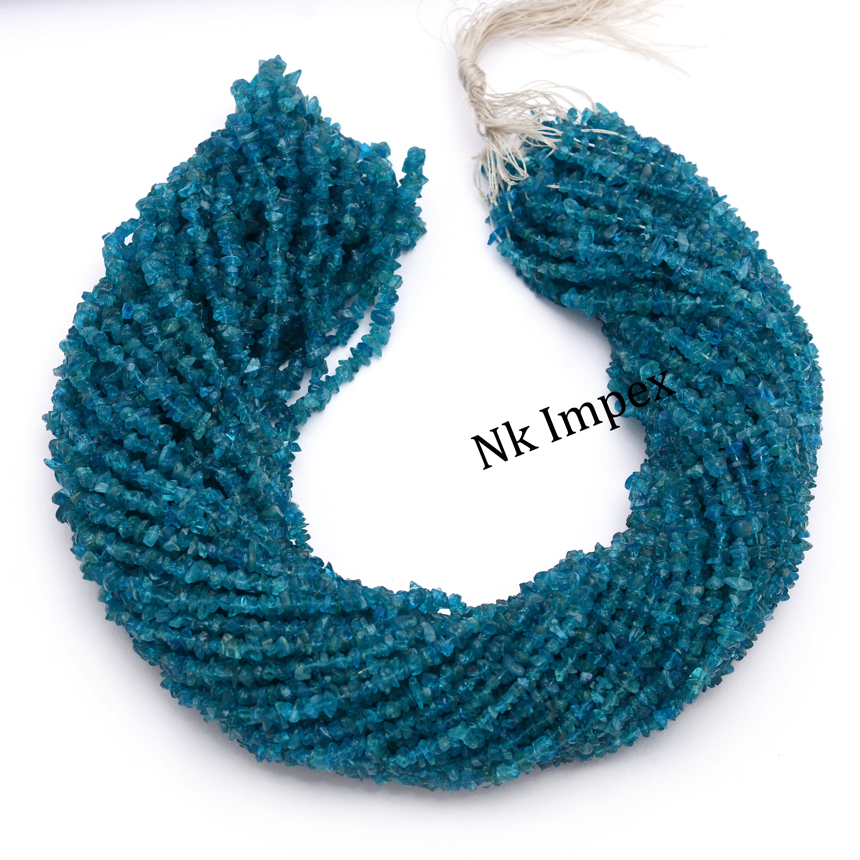London Blue Neon Apatite Chips Beads, 3 To 5 mm, 36 Inch Blue Apatite Nuggets Gemstone Beads, (SKU1419)
