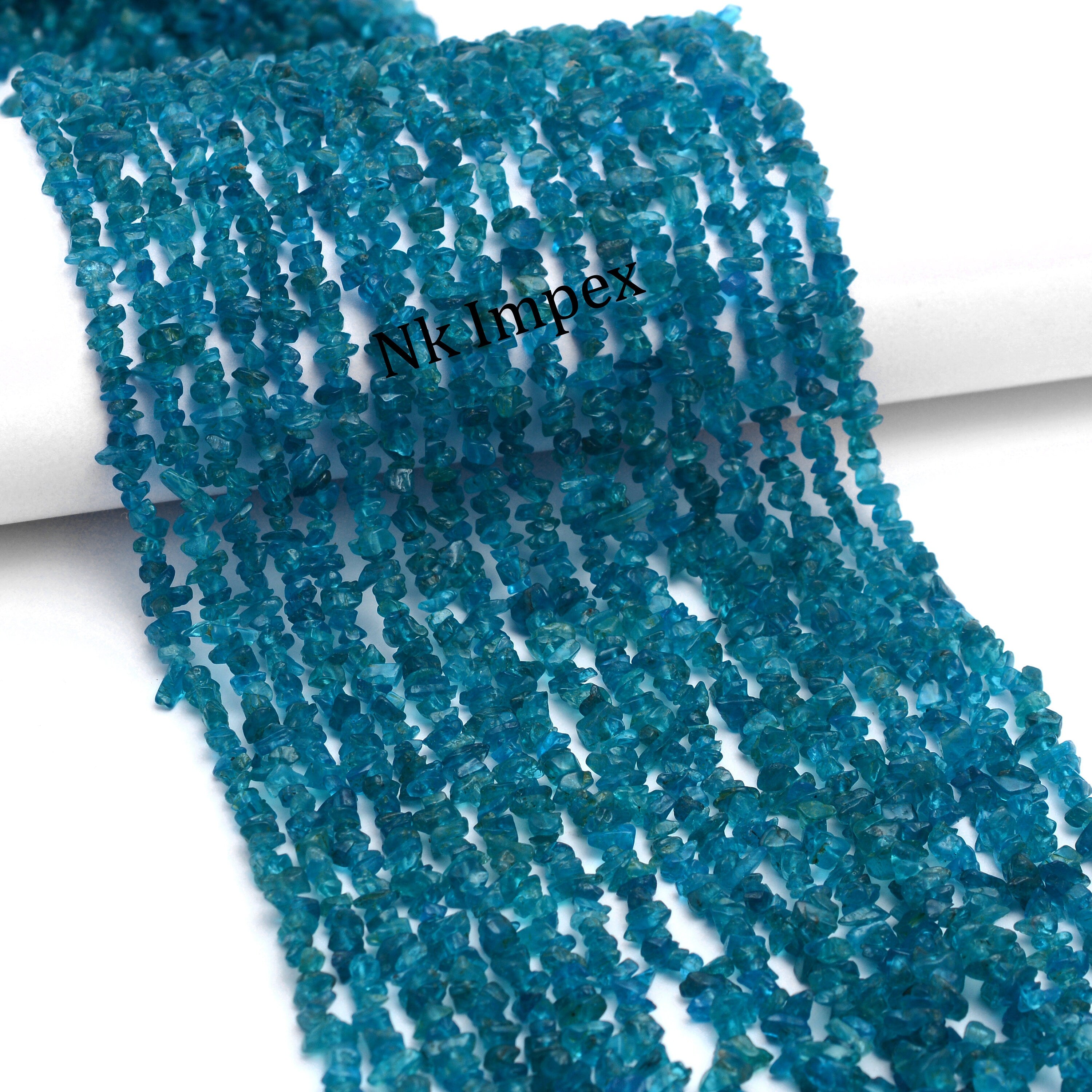 London Blue Neon Apatite Chips Beads, 3 To 5 mm, 36 Inch Blue Apatite Nuggets Gemstone Beads, (SKU1419)