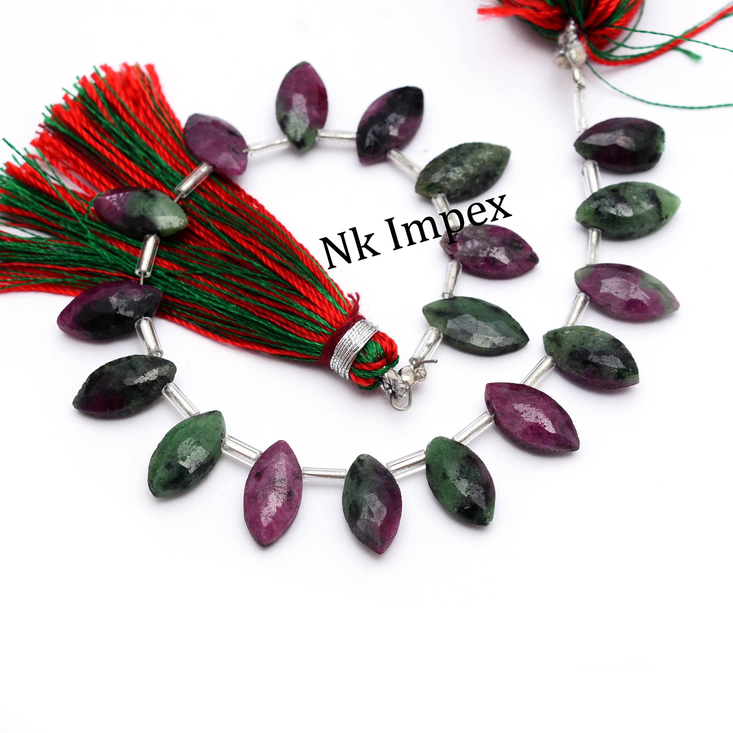 Ruby Zoisite Beads, Marquise Faceted Beads, 5x9 mm To 6x12 mm Beads, 7" Strand, Green Ruby Zoisite Beads, Wholesale Gemstone Beads (SKU1355)